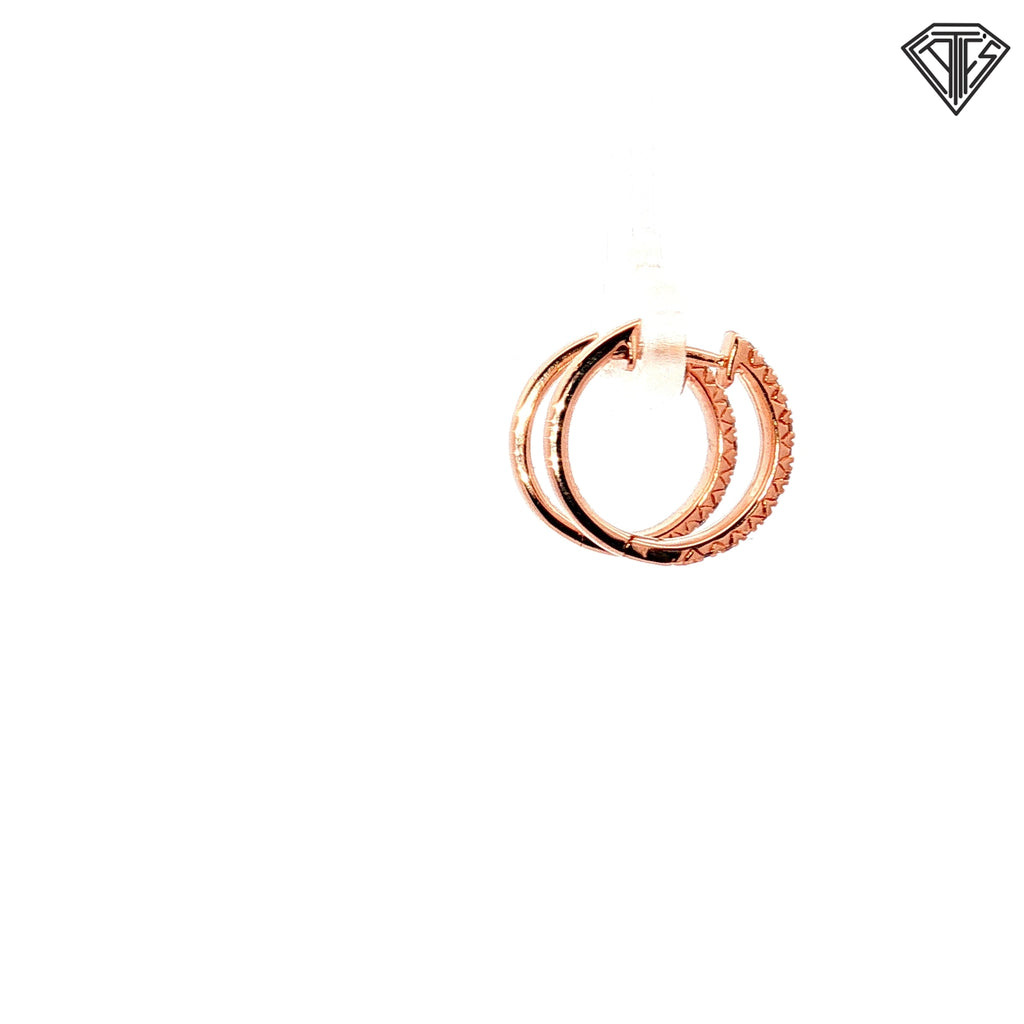 14k Rose Gold .50ct G VS2 Round Diamond 2 Rows Huggies Earrings 1/2"inch