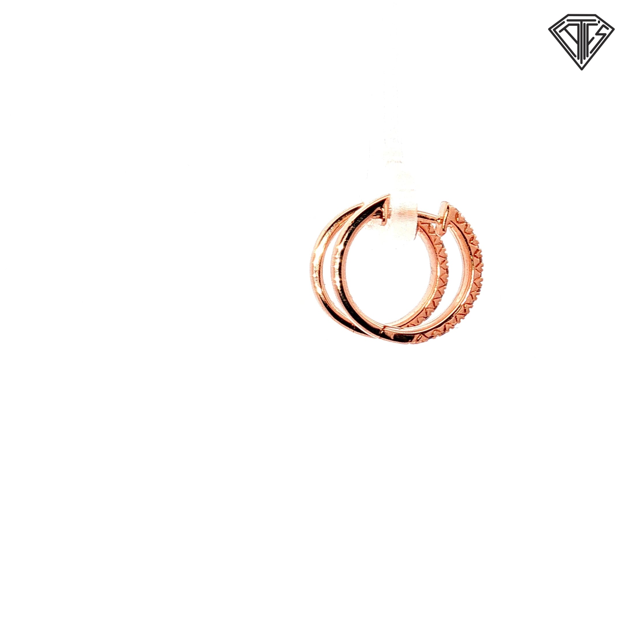 14k Rose Gold .50ct G VS2 Round Diamond 2 Rows Huggies Earrings 1/2"inch