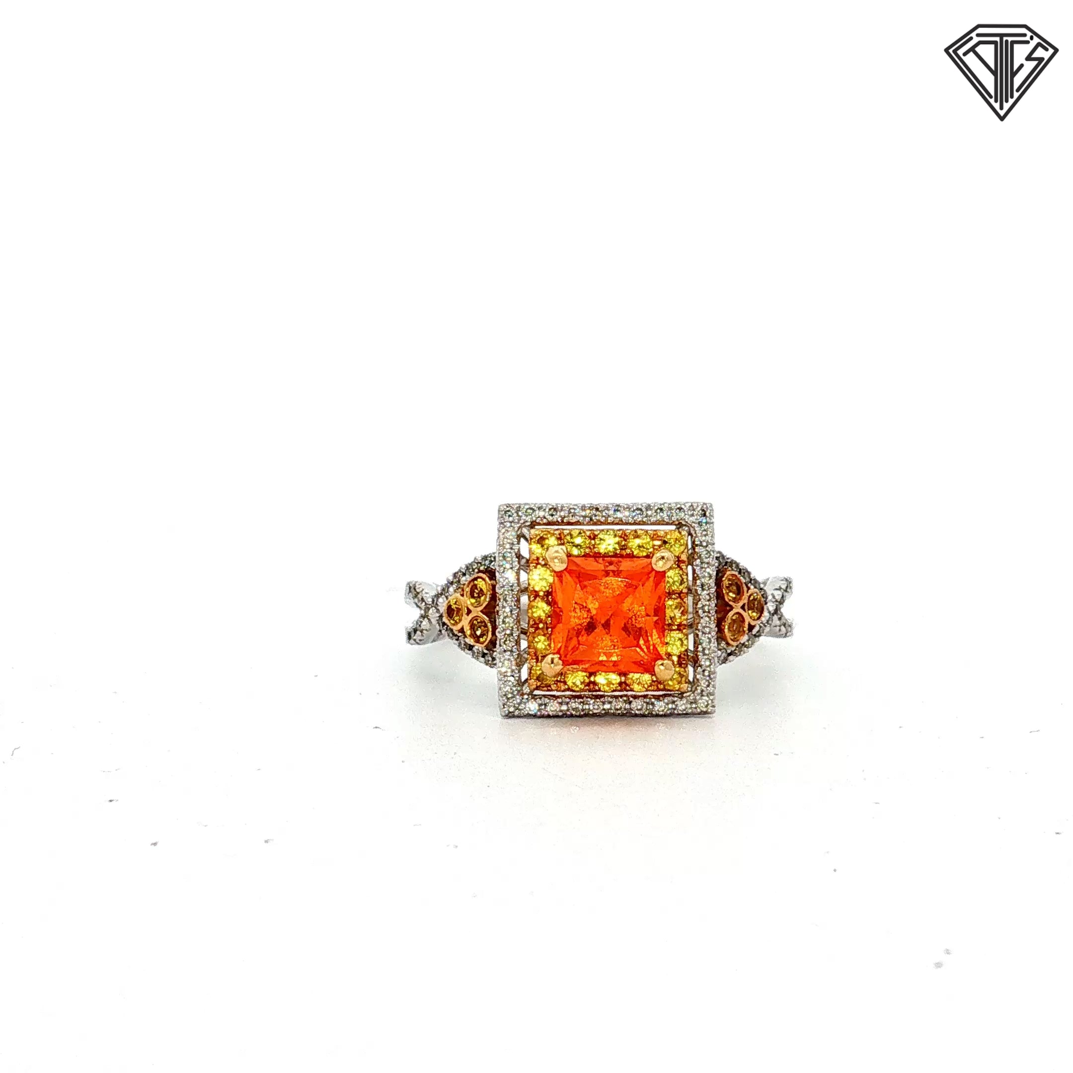 14k Two Tone Diamond Yellow Sapphire and Princess Cut Topaz /.24ct G SI1 Round Diamond /.24ct Yellow Sapphire Ring  Size 6.5