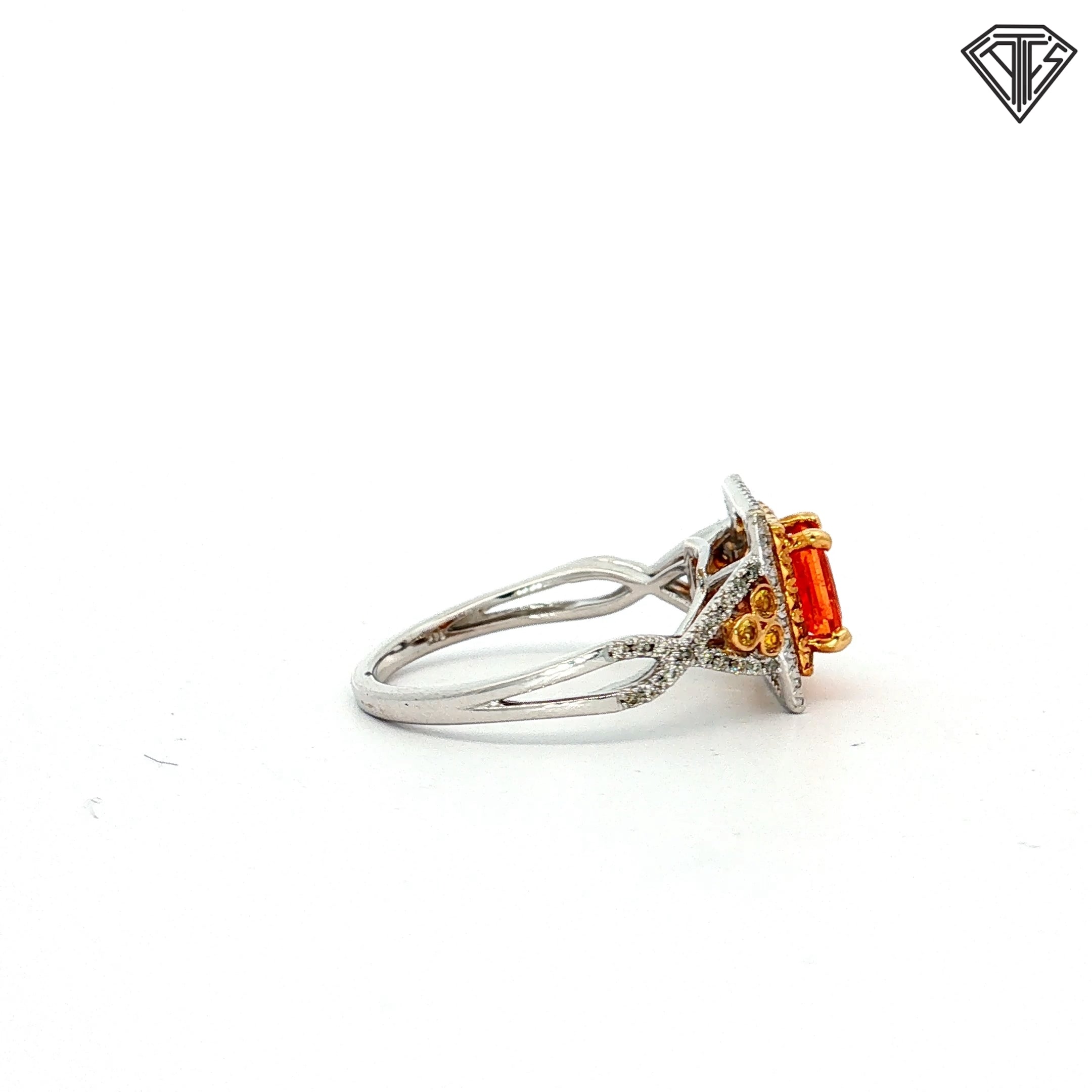 14k Two Tone Diamond Yellow Sapphire and Princess Cut Topaz /.24ct G SI1 Round Diamond /.24ct Yellow Sapphire Ring  Size 6.5