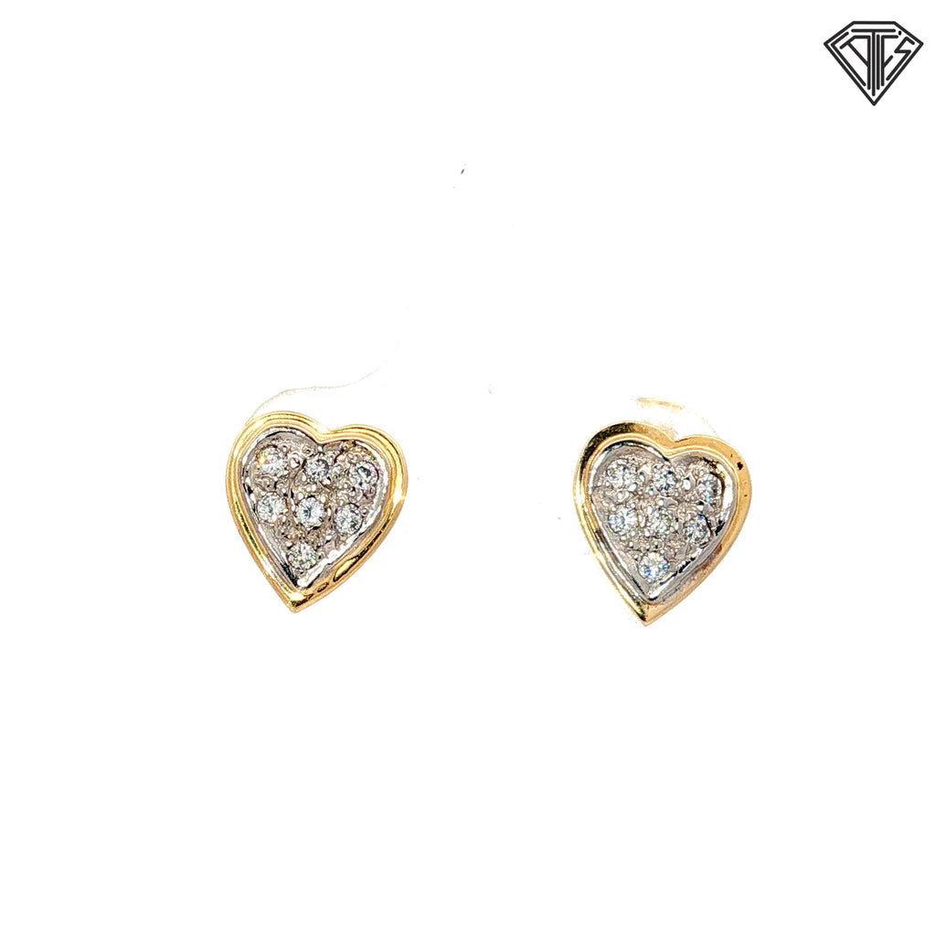14k Two Tone .20ct G SI1 Diamond Heart Studs Earrings