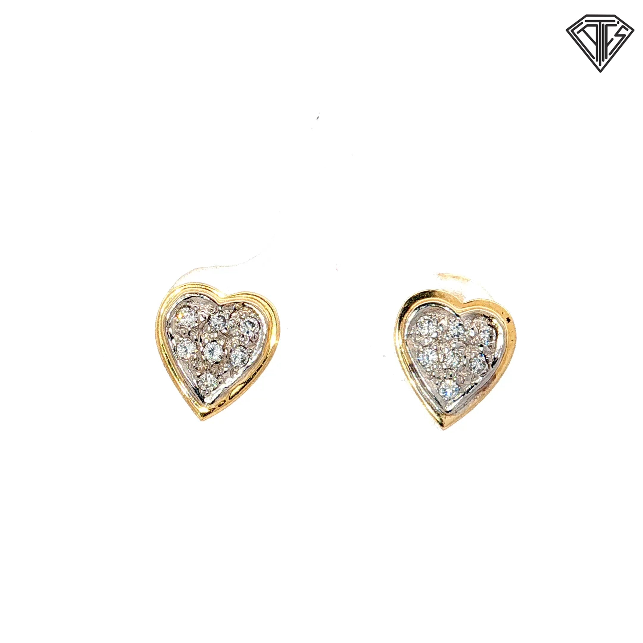 14k Two Tone .20ct G SI1 Diamond Heart Studs Earrings