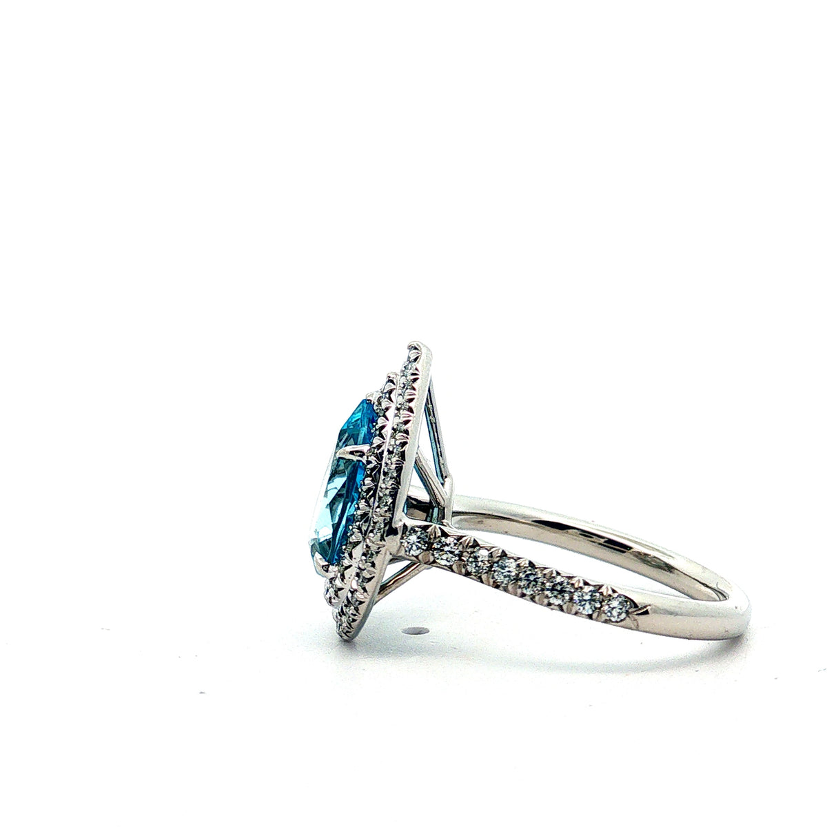 Pre-Love Tiffany & Co. Platinum 1.57ct Pear Shape Aquamarine and D,E,F VVS Round Diamond Solette Ring Size 5.5
