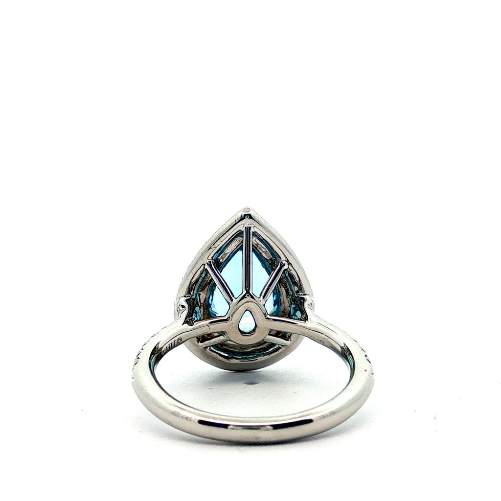 Pre-Love Tiffany & Co. Platinum 1.57ct Pear Shape Aquamarine and D,E,F VVS Round Diamond Solette Ring Size 5.5