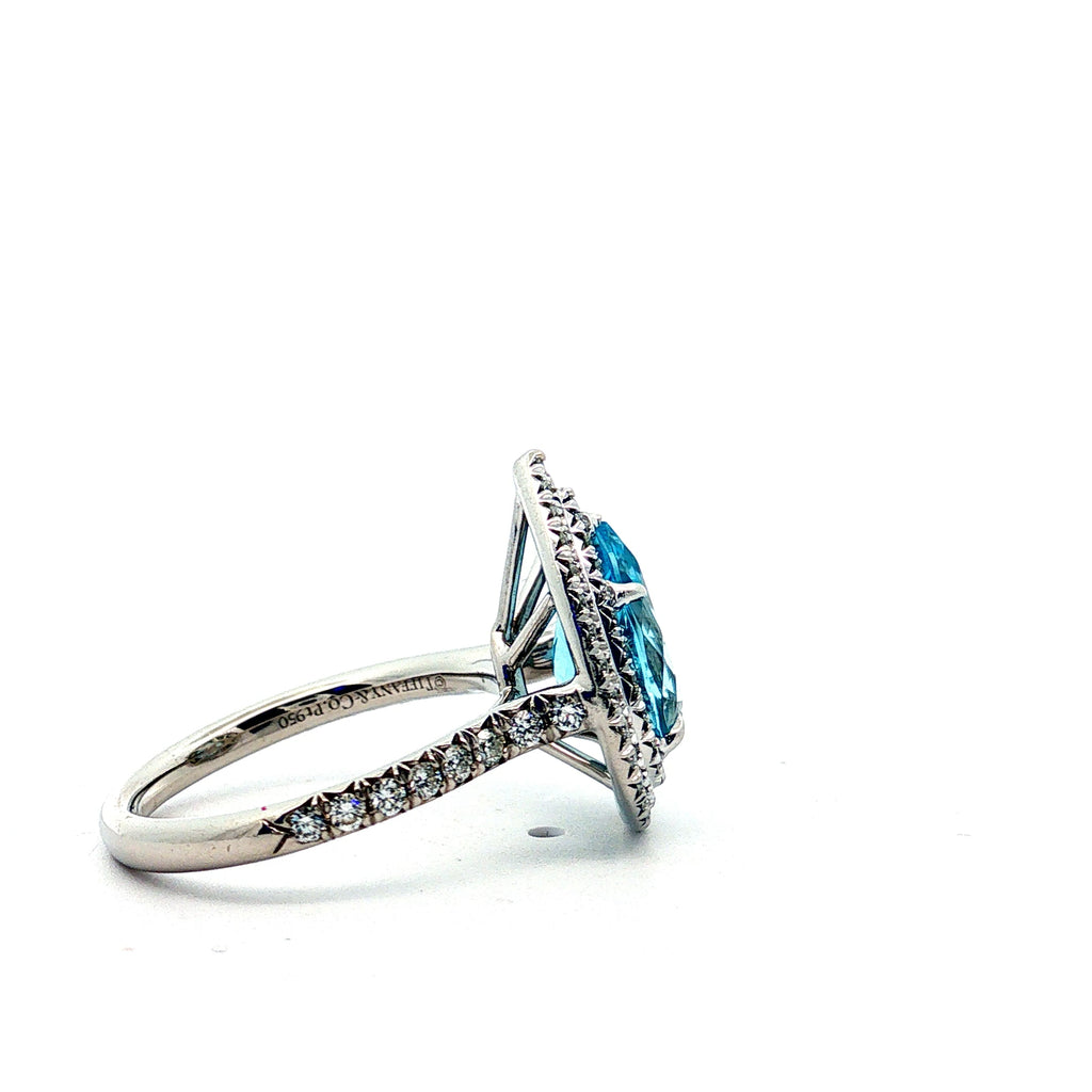 Pre-Love Tiffany & Co. Platinum 1.57ct Pear Shape Aquamarine and D,E,F VVS Round Diamond Solette Ring Size 5.5