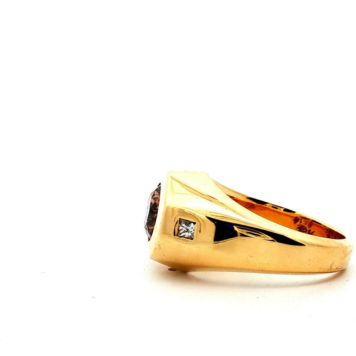 18k Yellow Gold 1.80ct VS1 Round Chocolate Diamond / .14ct G VS2 Princess Cut Diamond Approx. Ring Design By EFFY Size 10