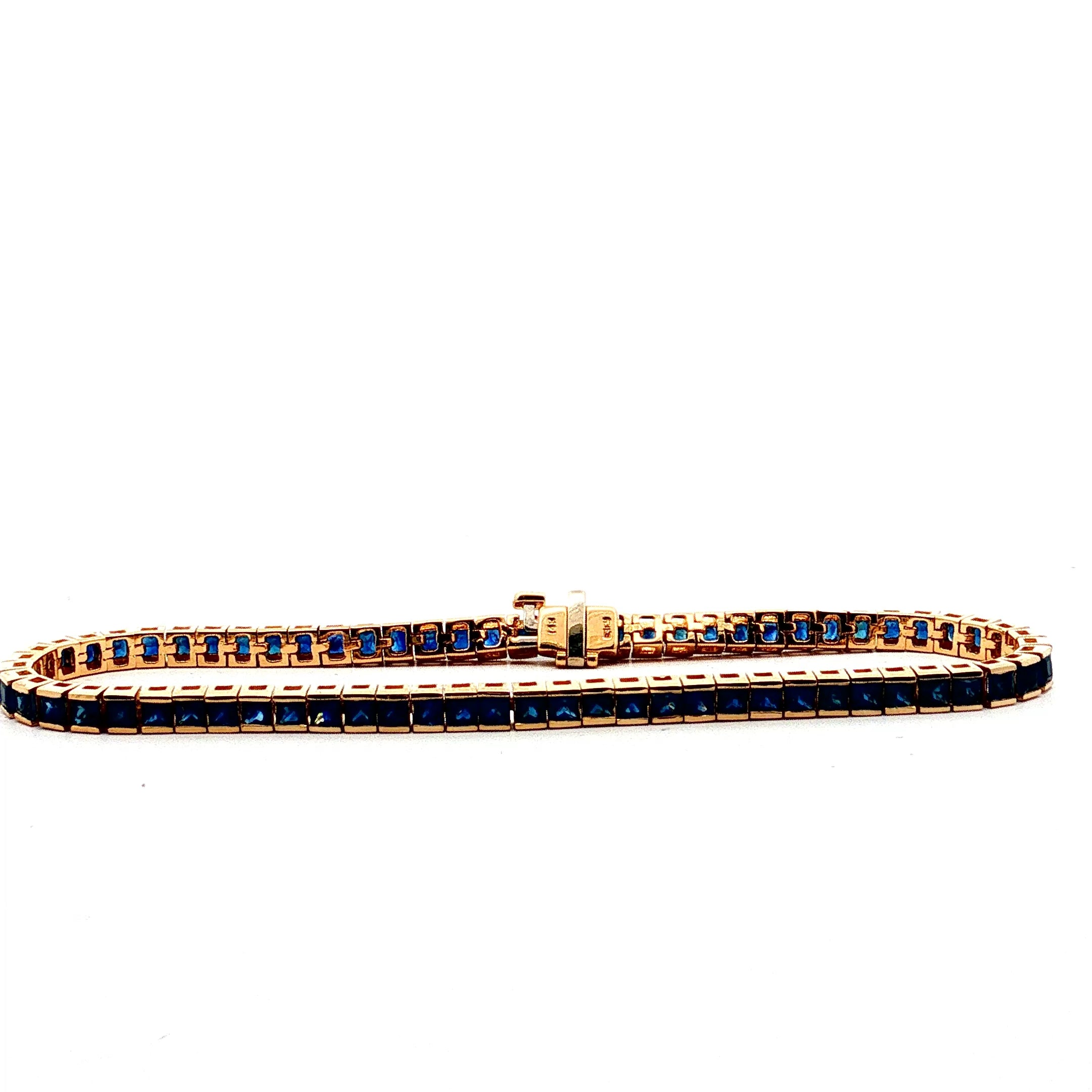 14k Yellow Gold 6.00ct Blue Sapphire Princess Cut Set in Calibrate Bracelet 7.5"inch Design By EFFY