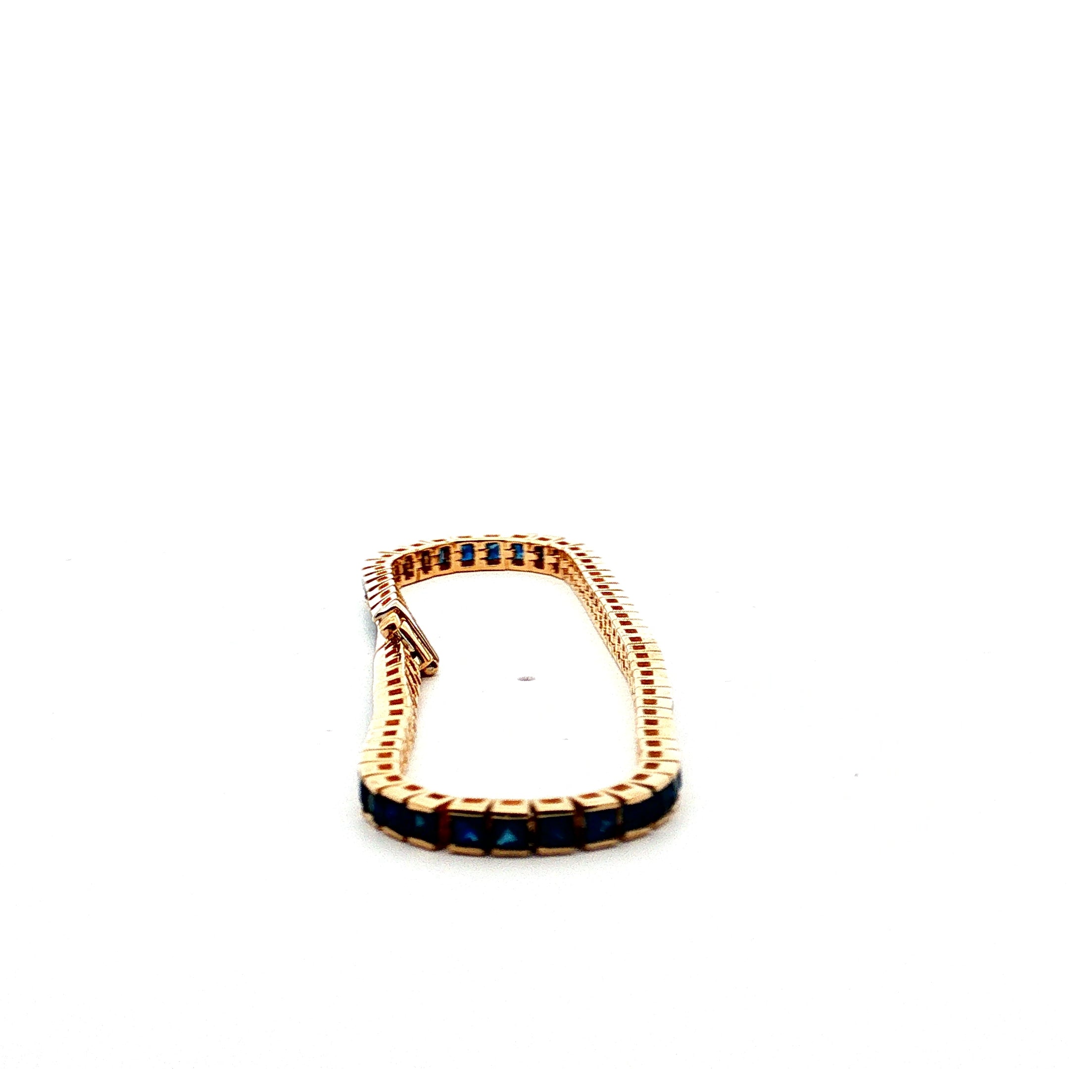 14k Yellow Gold 6.00ct Blue Sapphire Princess Cut Set in Calibrate Bracelet 7.5"inch Design By EFFY