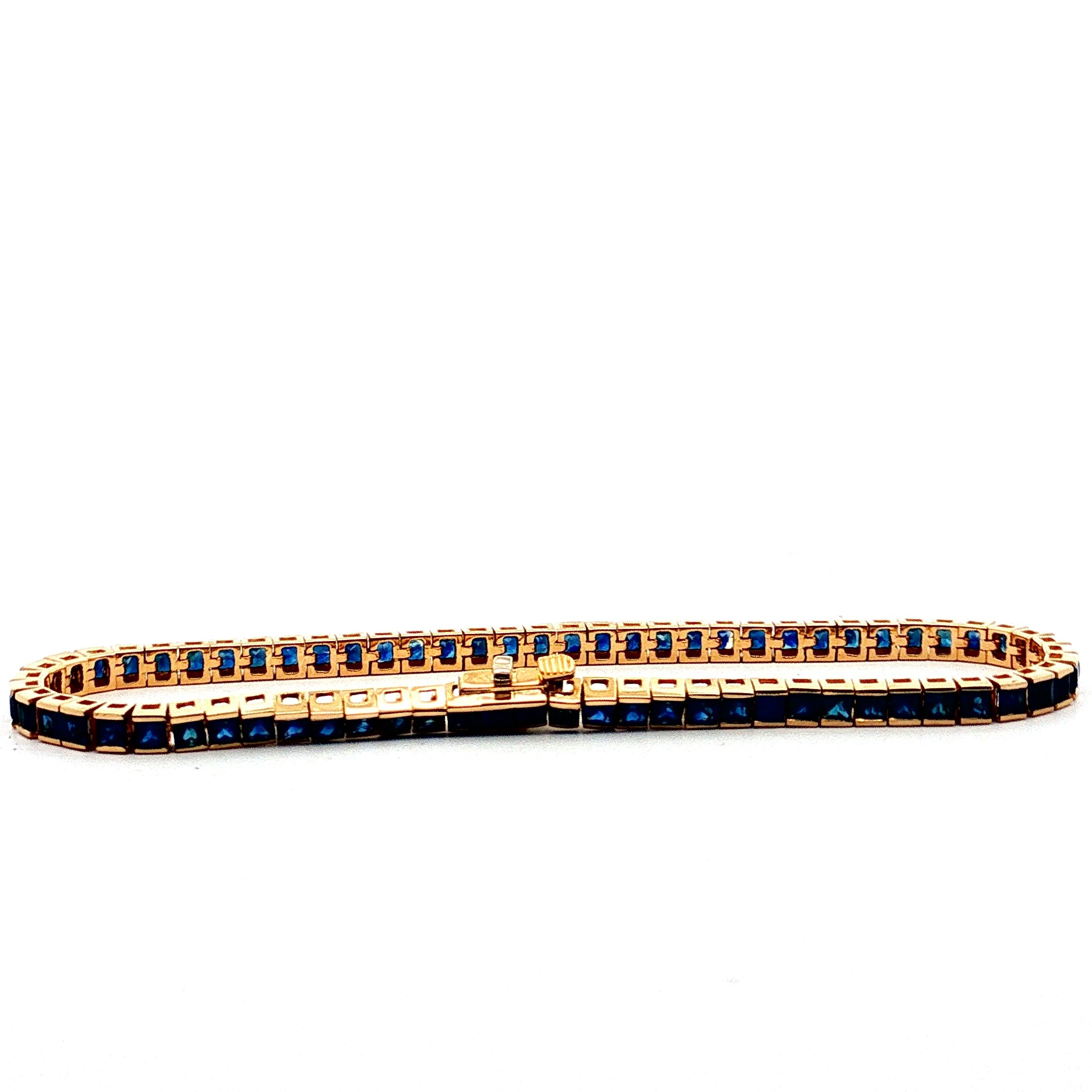 14k Yellow Gold 6.00ct Blue Sapphire Princess Cut Set in Calibrate Bracelet 7.5"inch Design By EFFY