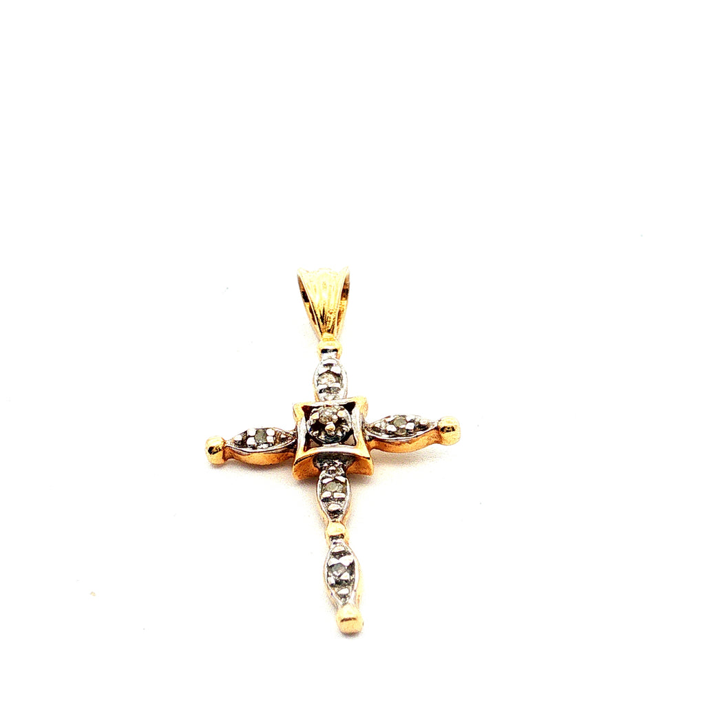14k Two Tone .05ct Round Diamond Cross Pendant 1.00 gram 1"inch