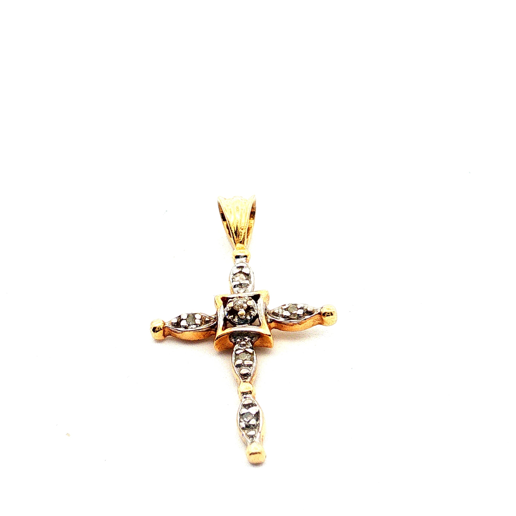14k Two Tone .05ct Round Diamond Cross Pendant 1.00 gram 1"inch