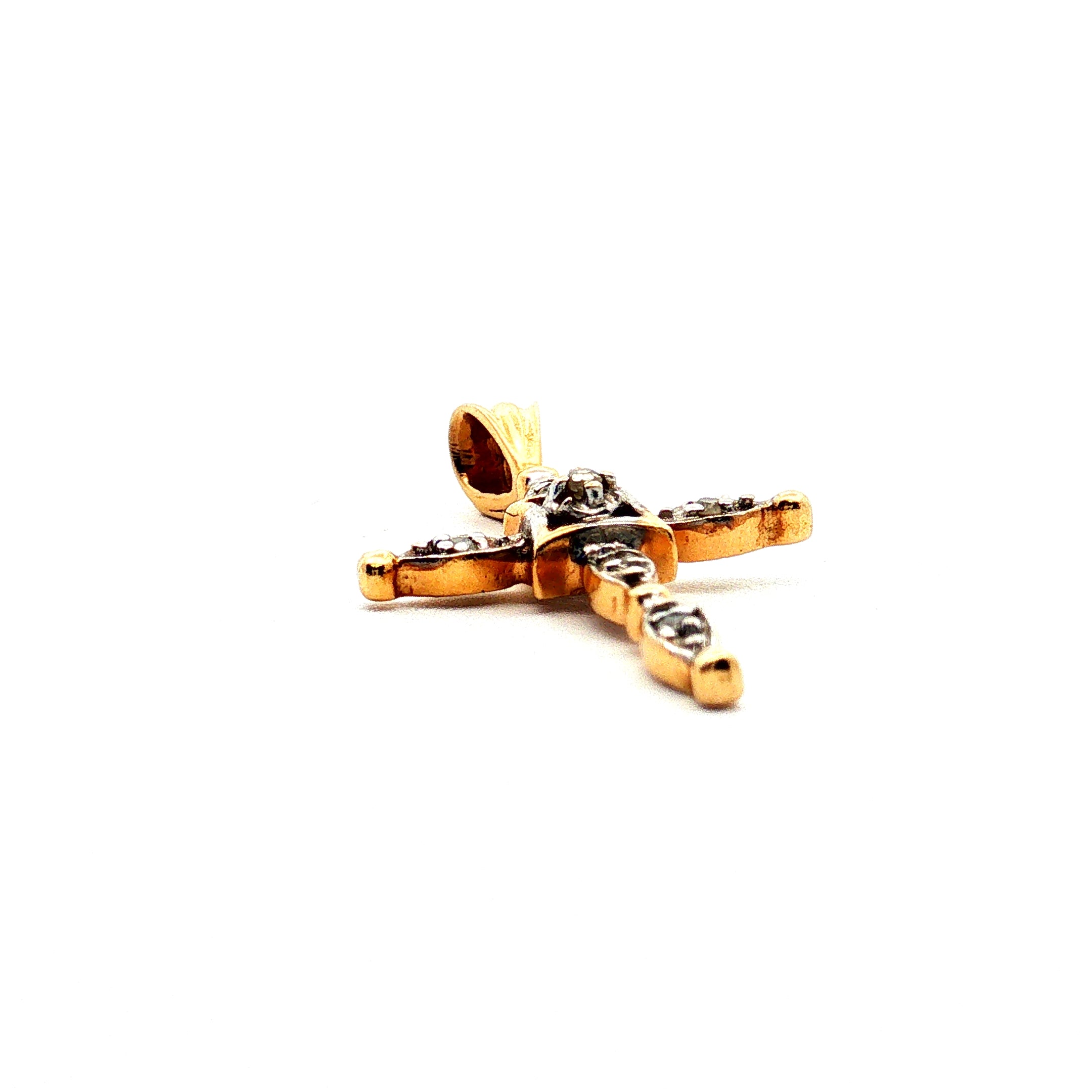 14k Two Tone .05ct Round Diamond Cross Pendant 1.00 gram 1"inch