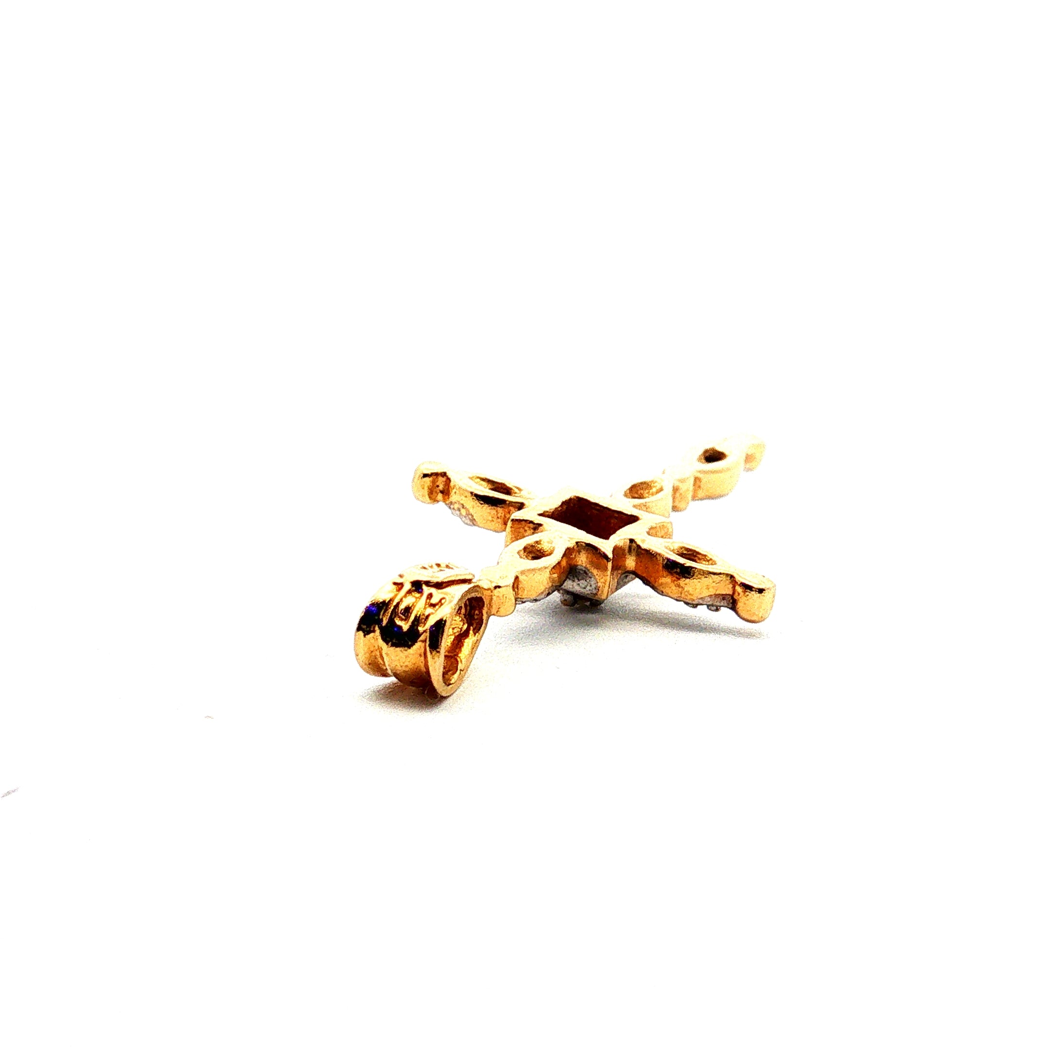 14k Two Tone .05ct Round Diamond Cross Pendant 1.00 gram 1"inch