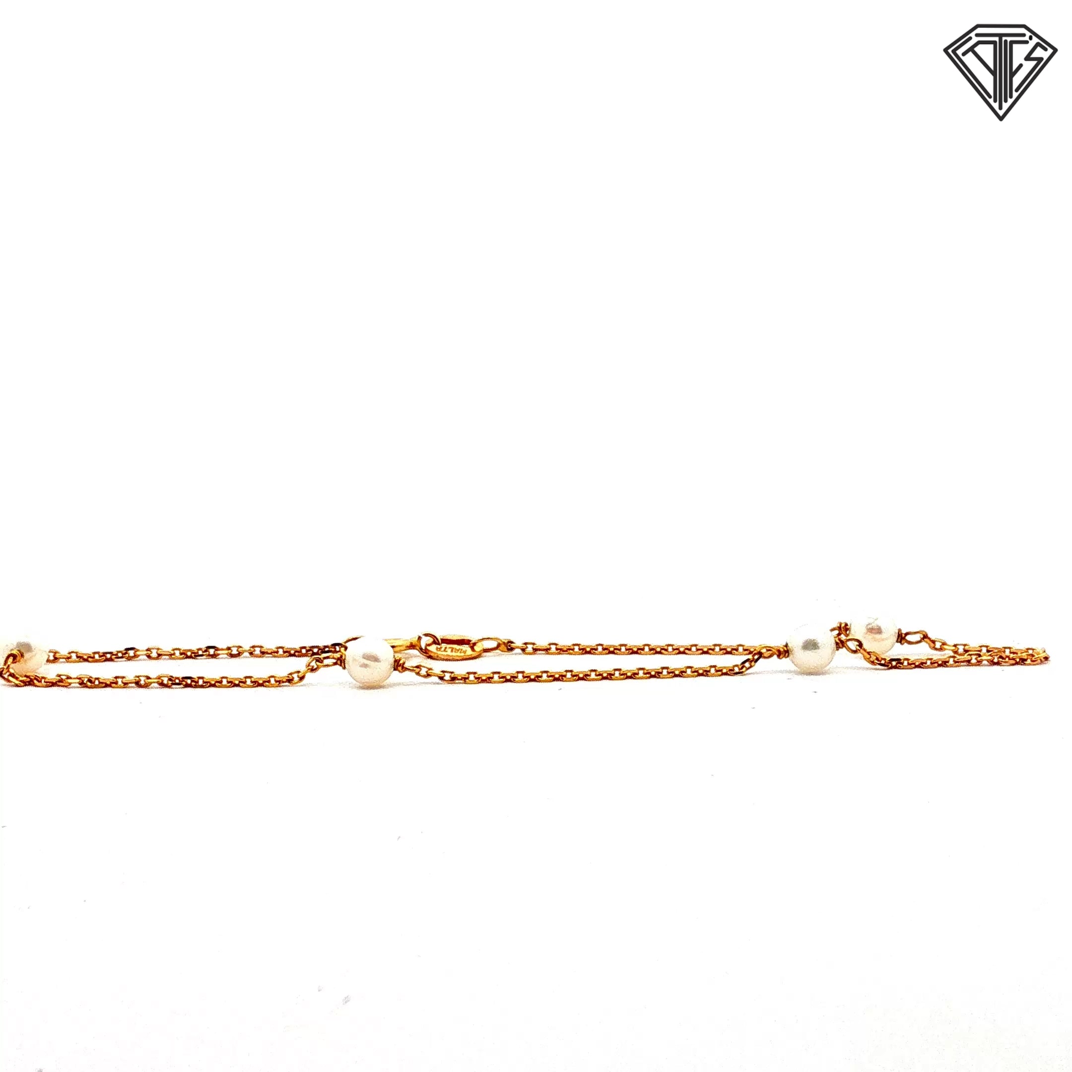 14k Yellow Gold (4)Pearl and Link Bracelet 7"inch 1.30 gram