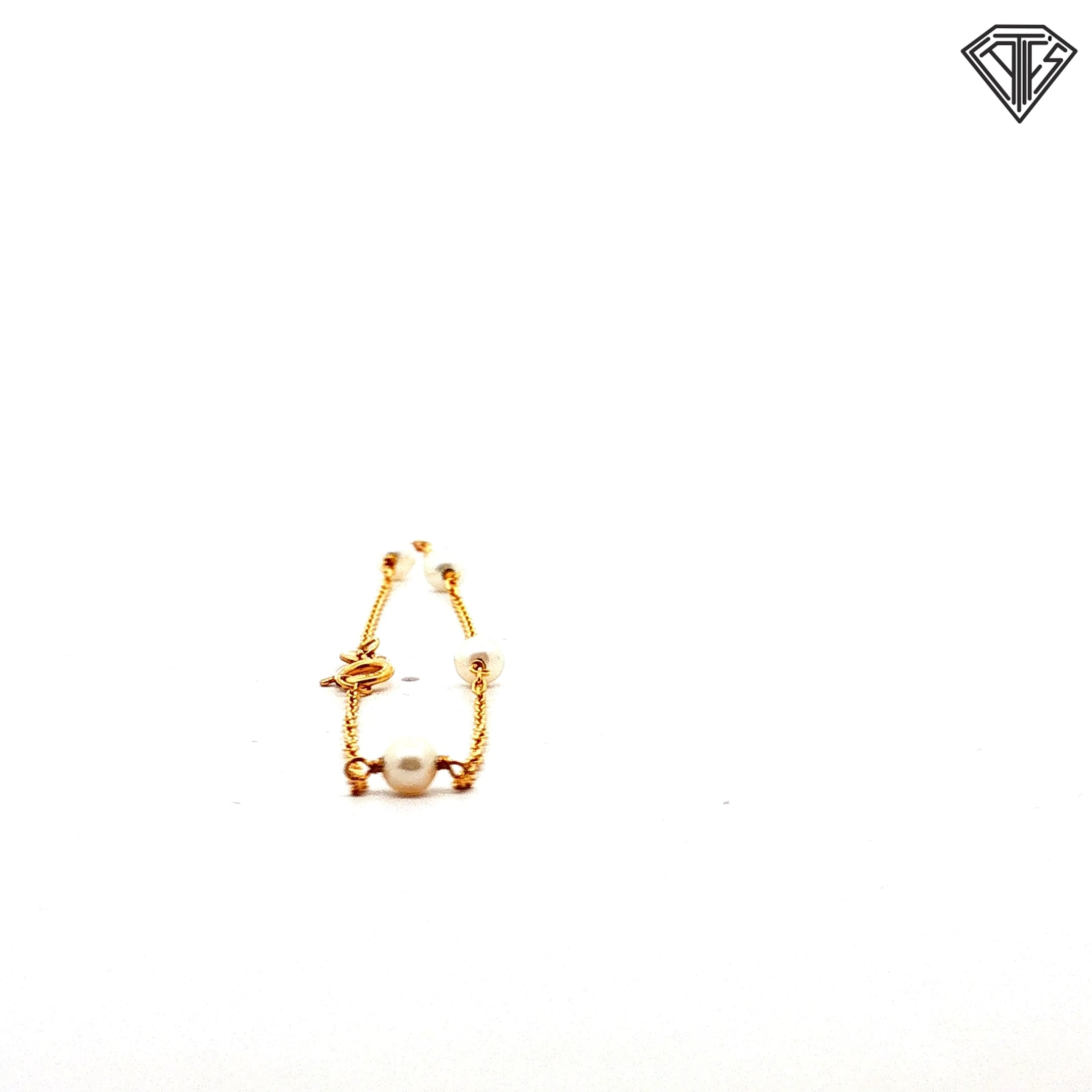 14k Yellow Gold (4)Pearl and Link Bracelet 7"inch 1.30 gram