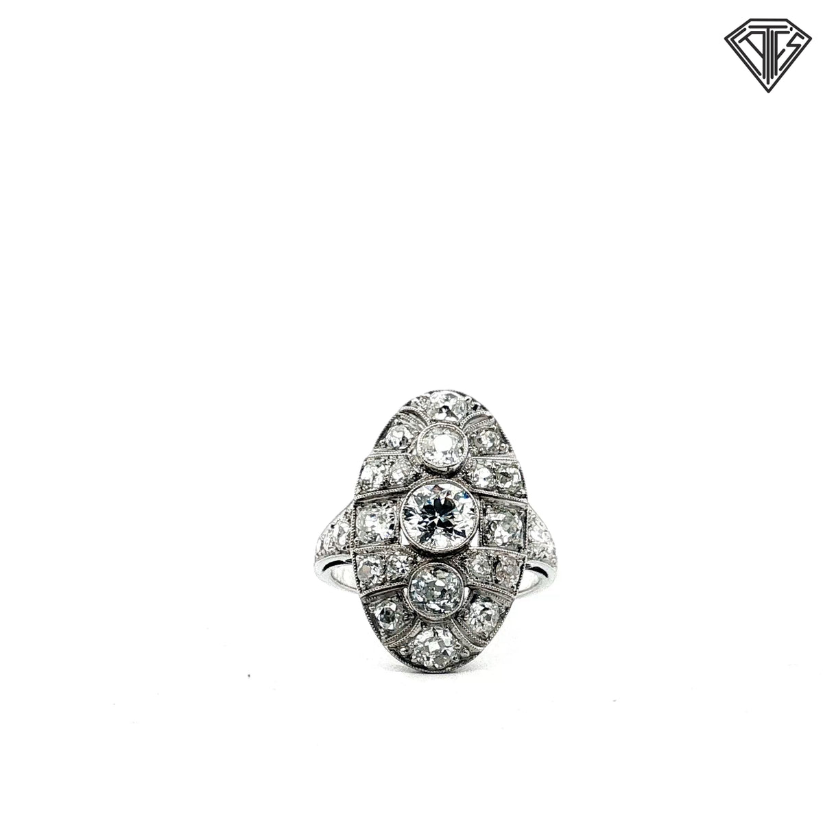 Platinum Art Deco 1920's 2.20ct G/J VS2 / I1 Round Old European & Old Mine Cuts Diamond Dinner Ring Size 5.5