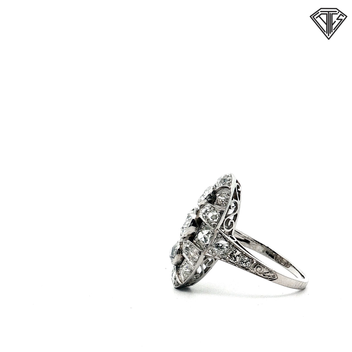 Platinum Art Deco 1920's 2.20ct G/J VS2 / I1 Round Old European & Old Mine Cuts Diamond Dinner Ring Size 5.5