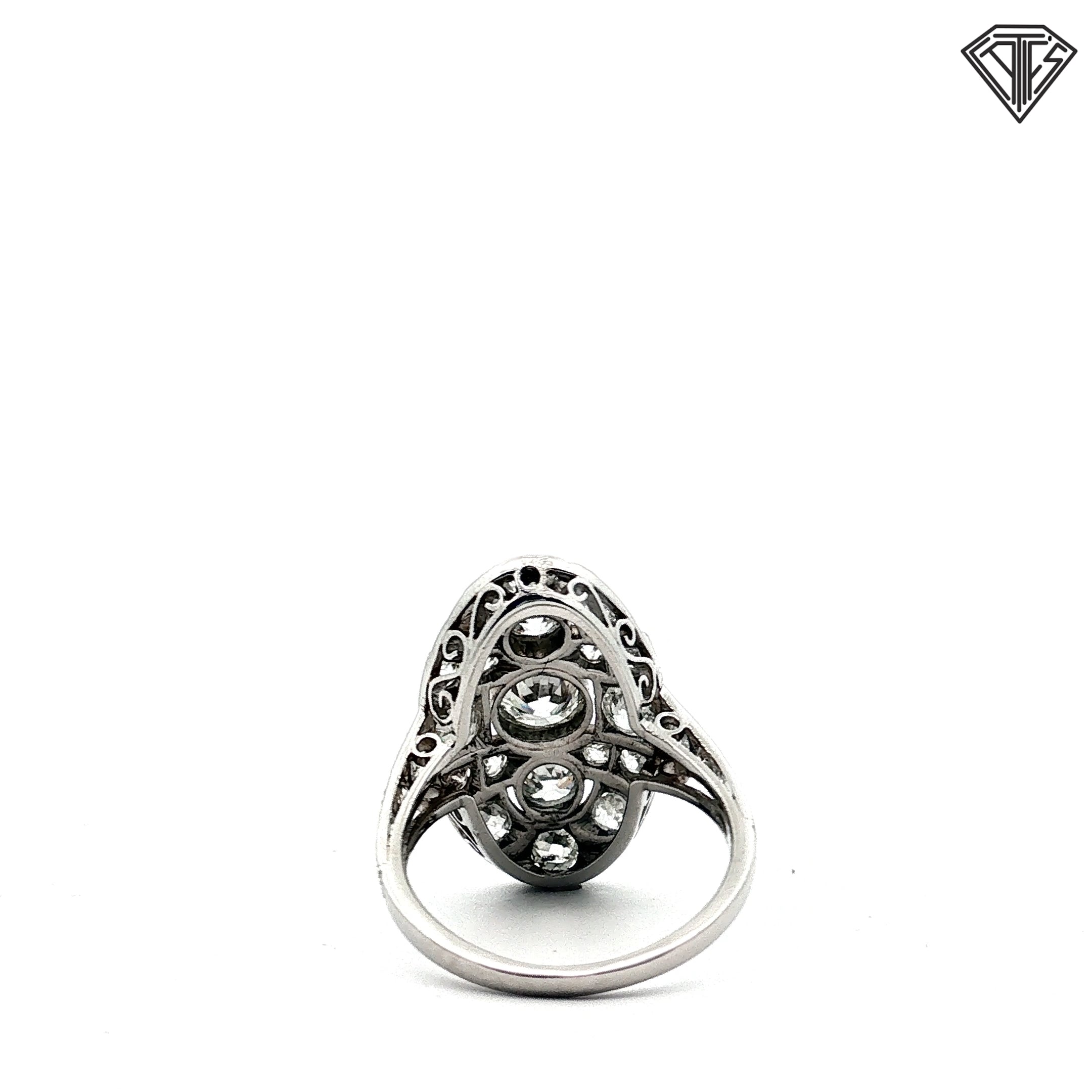 Platinum Art Deco 1920's 2.20ct G/J VS2 / I1 Round Old European & Old Mine Cuts Diamond Dinner Ring Size 5.5
