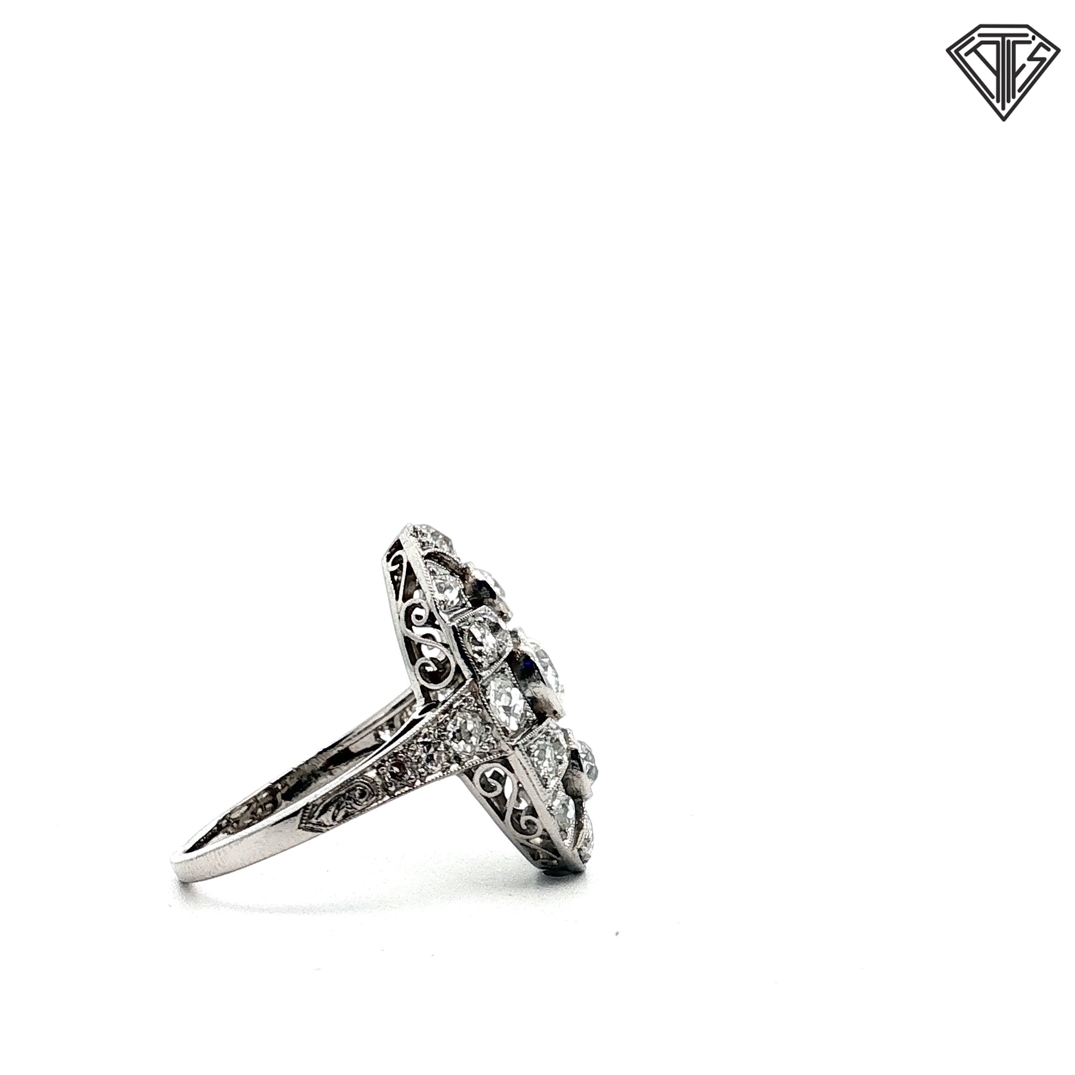 Platinum Art Deco 1920's 2.20ct G/J VS2 / I1 Round Old European & Old Mine Cuts Diamond Dinner Ring Size 5.5