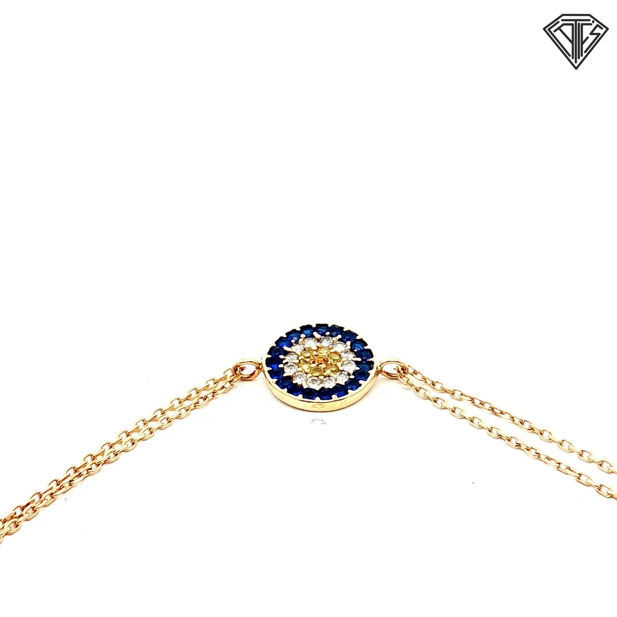 14k Yellow Gold Evil Eye Round Cubic Zirconium Bracelet 7"inch