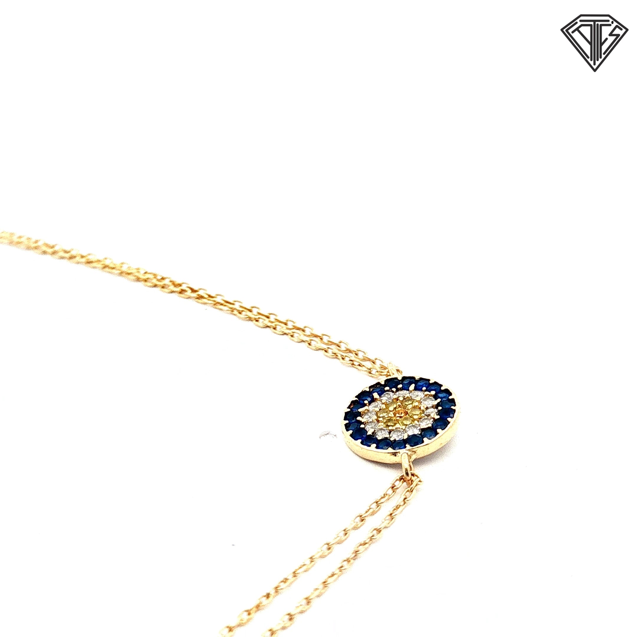 14k Yellow Gold Evil Eye Round Cubic Zirconium Bracelet 7"inch