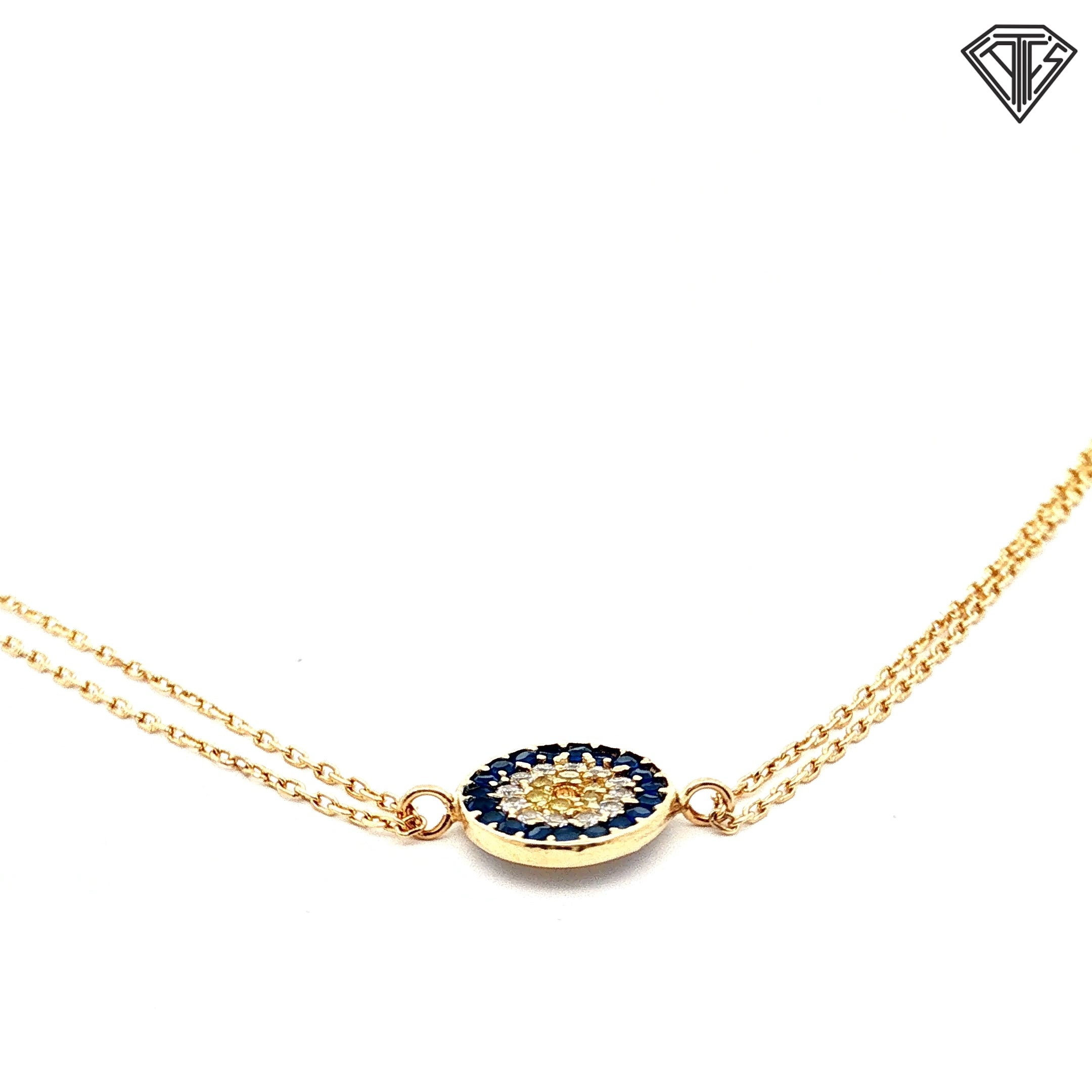 14k Yellow Gold Evil Eye Round Cubic Zirconium Bracelet 7"inch