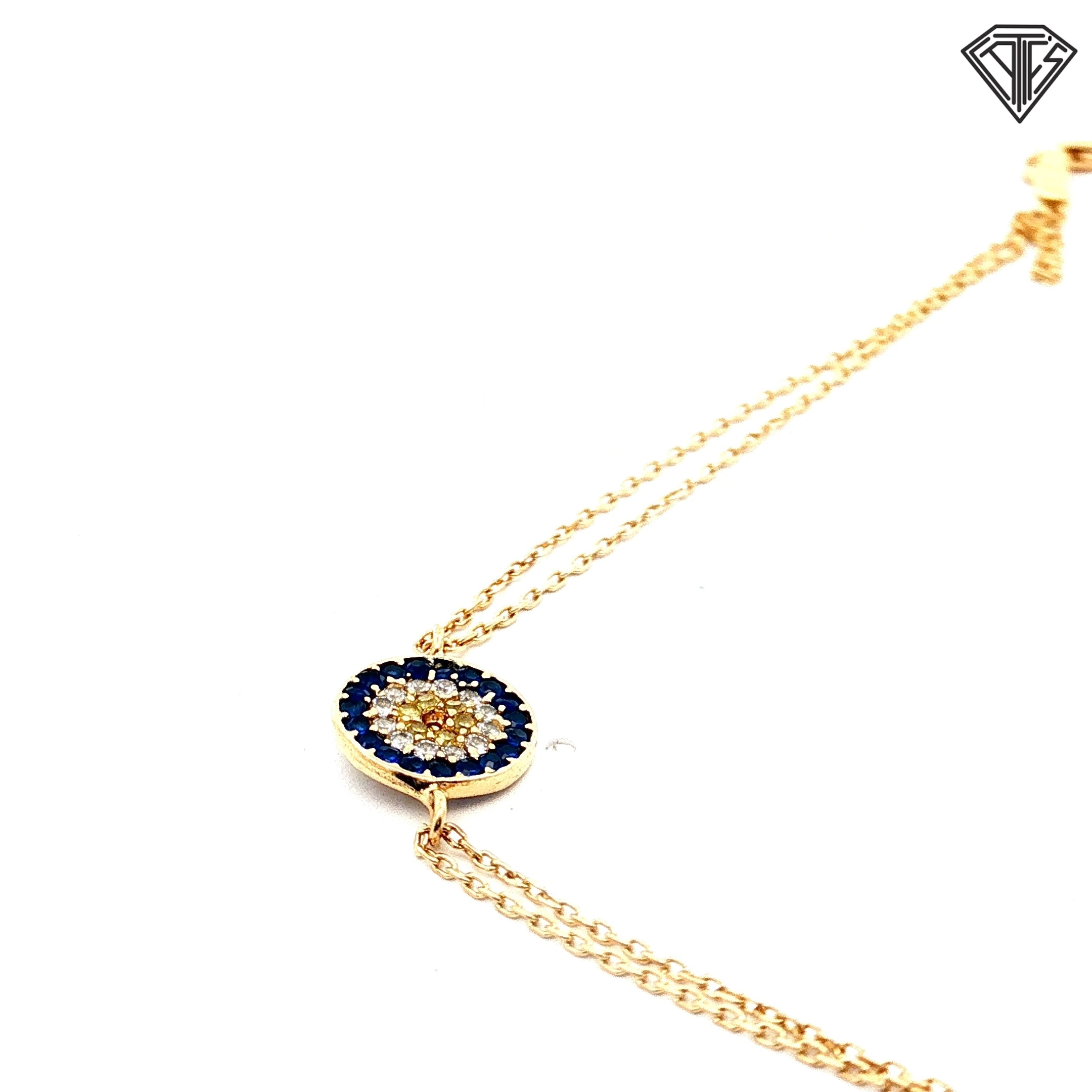 14k Yellow Gold Evil Eye Round Cubic Zirconium Bracelet 7"inch