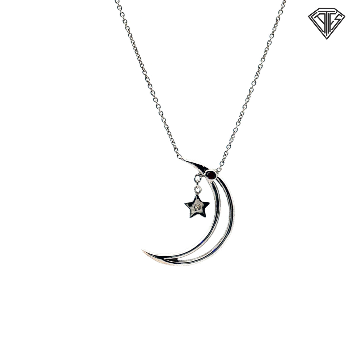 18k White Gold .27ct Round Diamond Crescent Moon & Star Pendant Necklace 20" inch Design By Roberto Coin