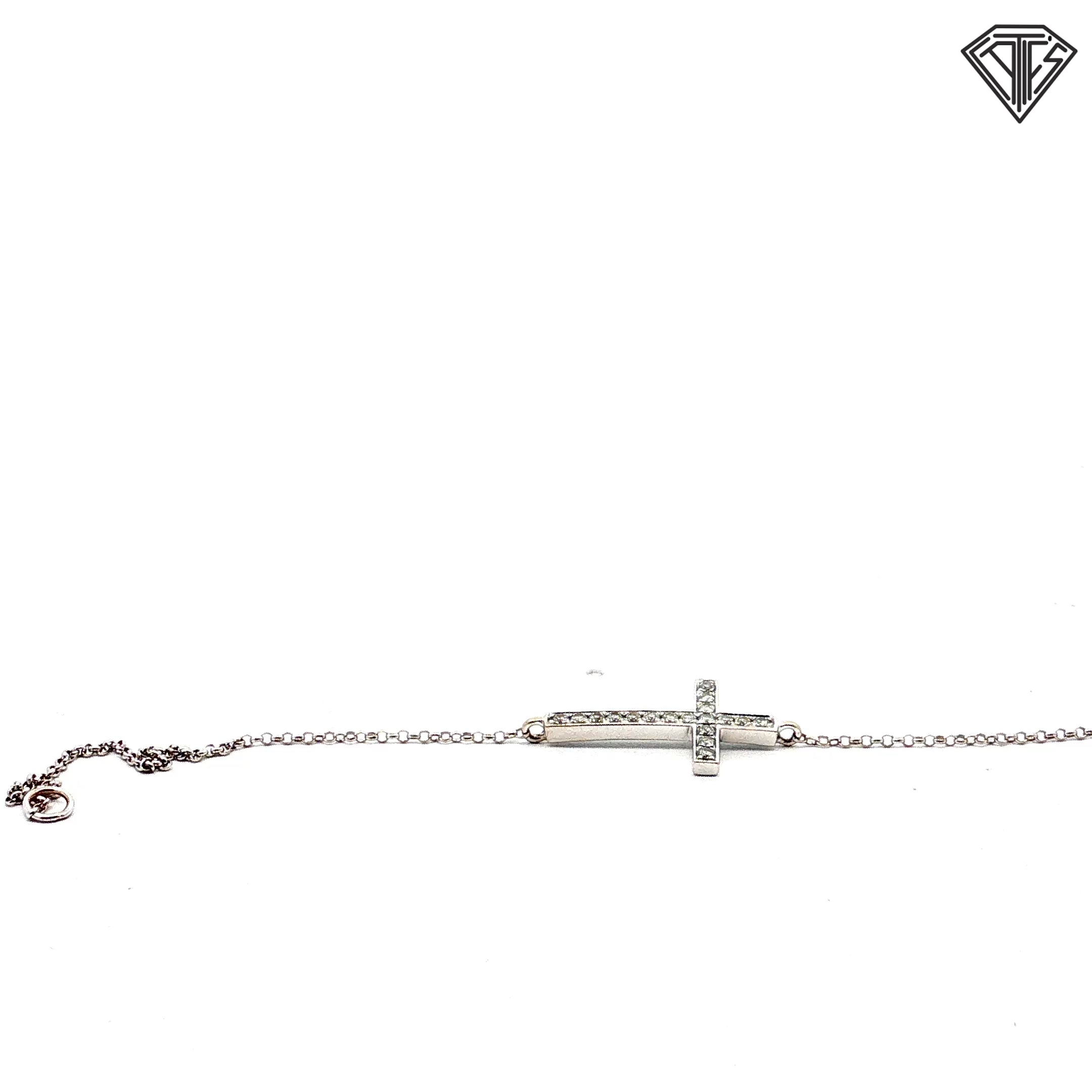 14k White Gold .20ct G VS2 Round Diamond Cross Bracelet  7.5"inch