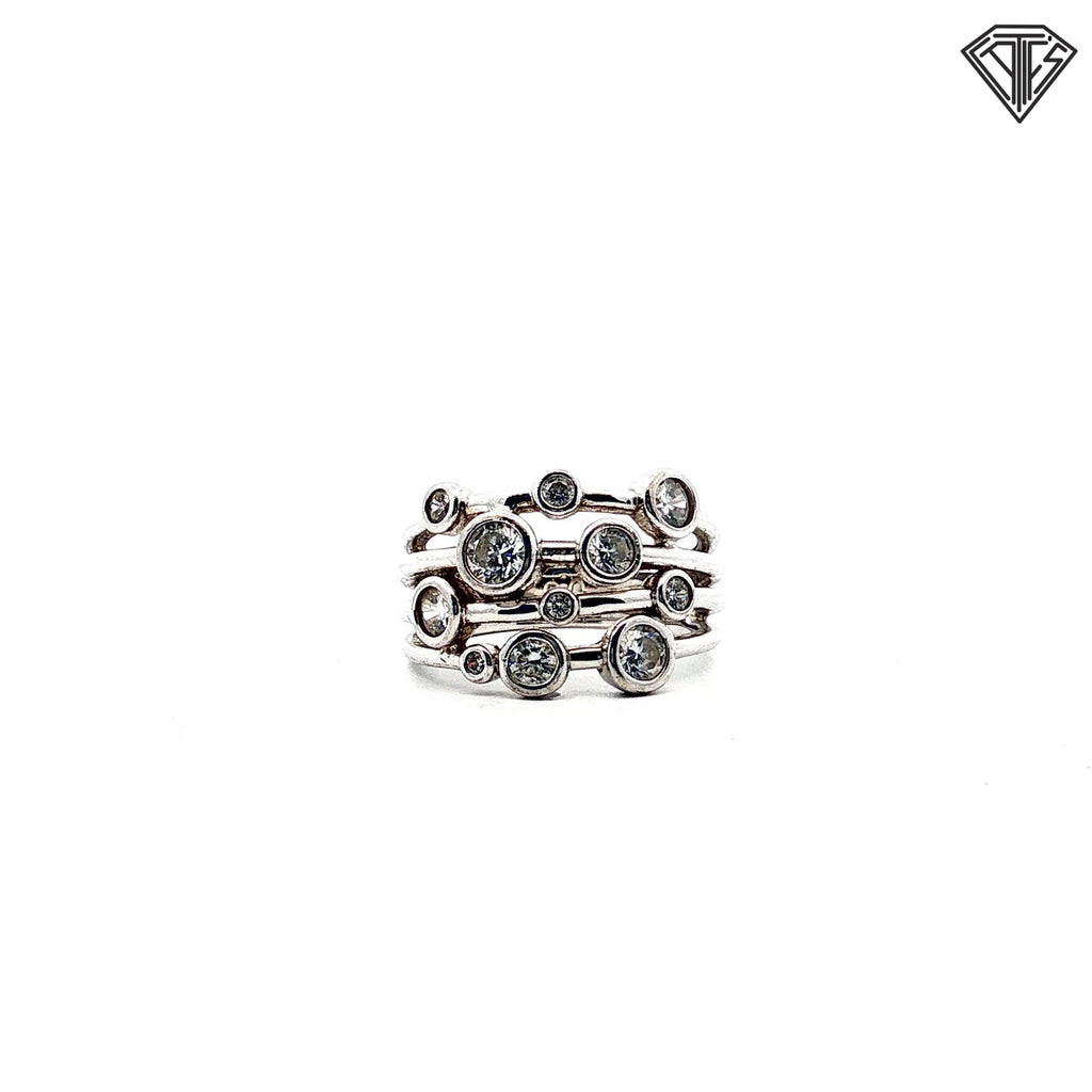 Pre-Loved PAJ Silver Multi-Row / Approx. 2.00ct Round Cubic Zirconium Stone Size 7
