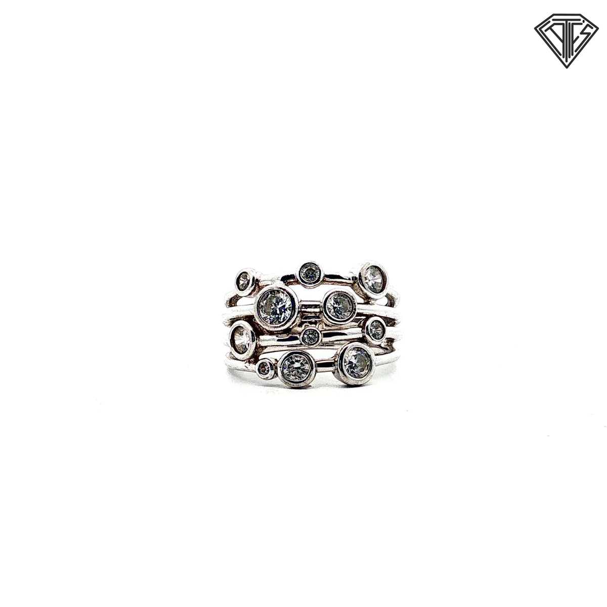 Pre-Loved PAJ Silver Multi-Row / Approx. 2.00ct Round Cubic Zirconium Stone Size 7