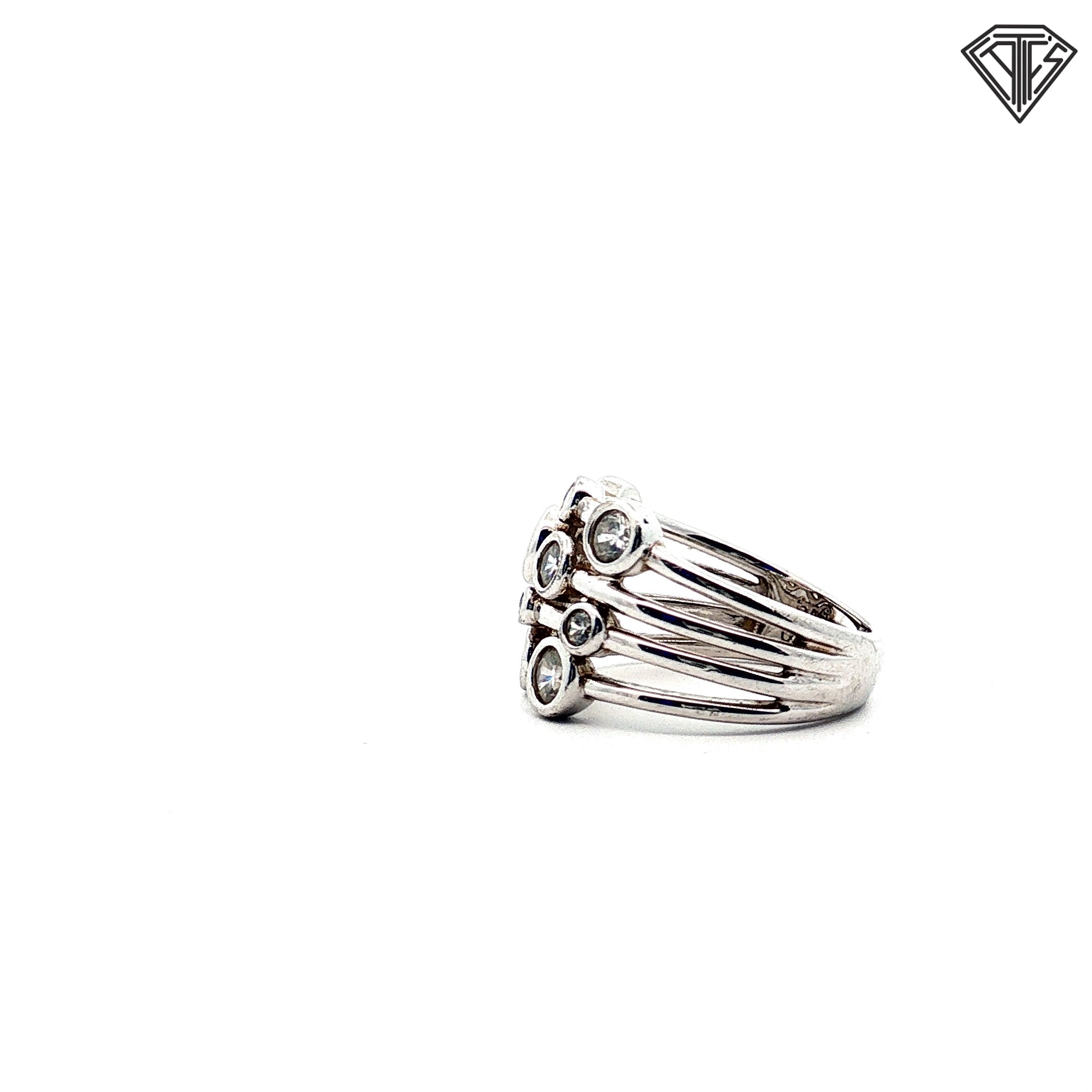 Pre-Loved PAJ Silver Multi-Row / Approx. 2.00ct Round Cubic Zirconium Stone Size 7