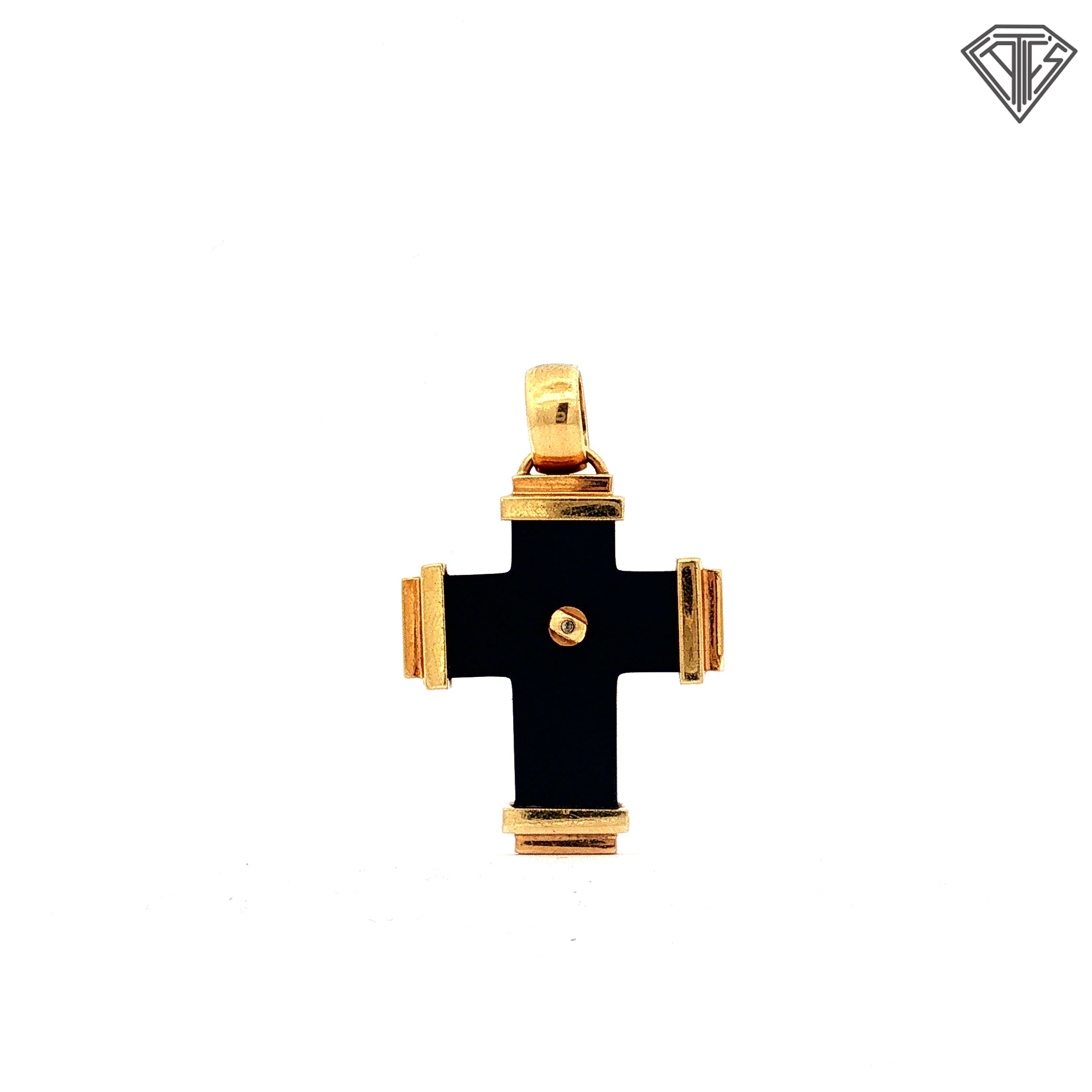 18k Yellow Gold .40ct F VS1 Round Diamond/ Onyx Design Cross 16.3 gram