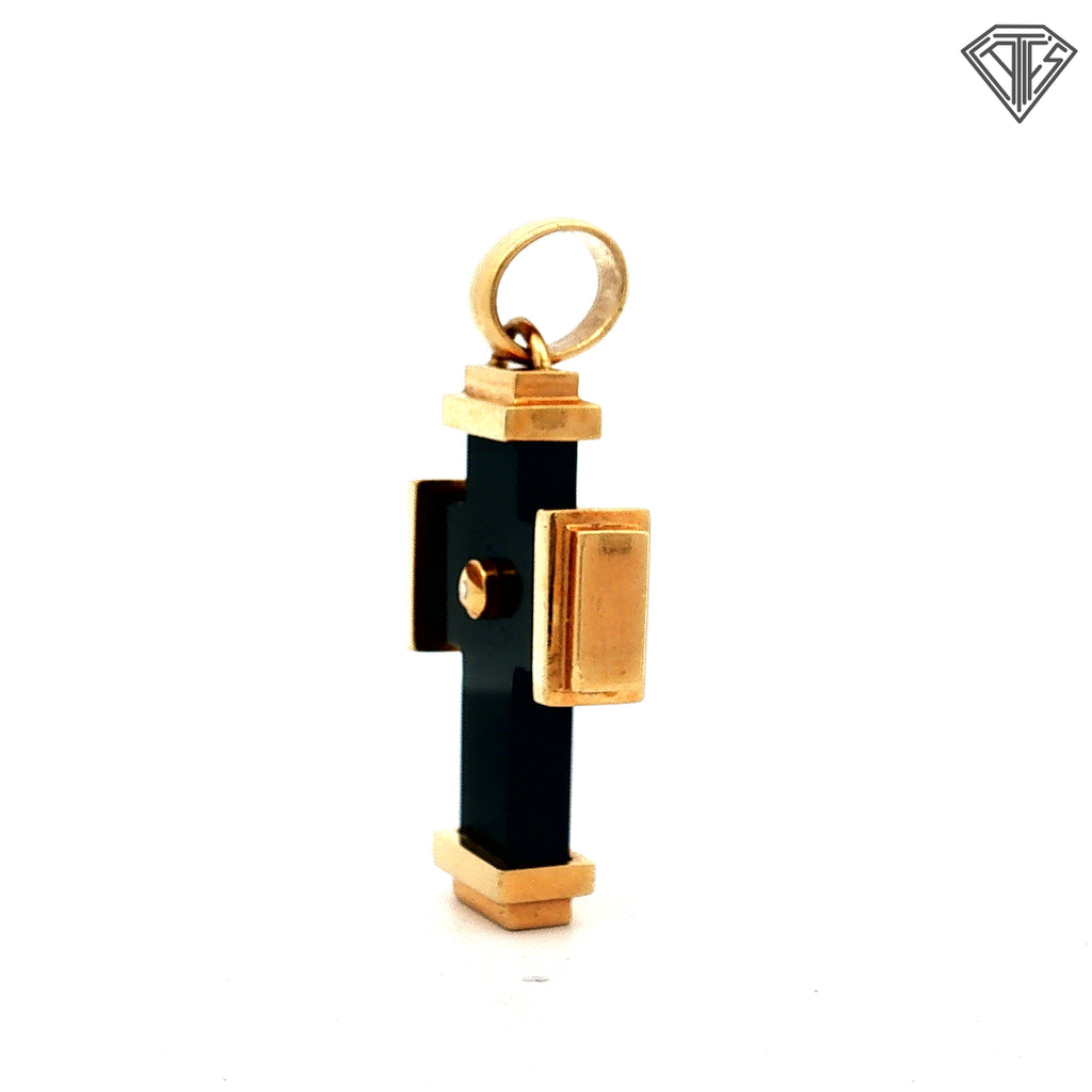18k Yellow Gold .40ct F VS1 Round Diamond/ Onyx Design Cross 16.3 gram