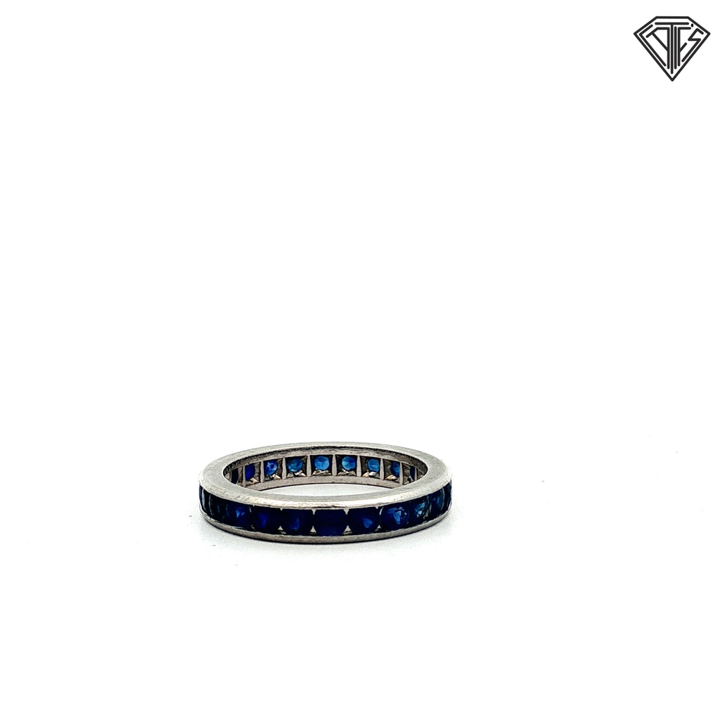 Platinum Vintage 1.50ct Round Blue Sapphire Eternity Band Size 6