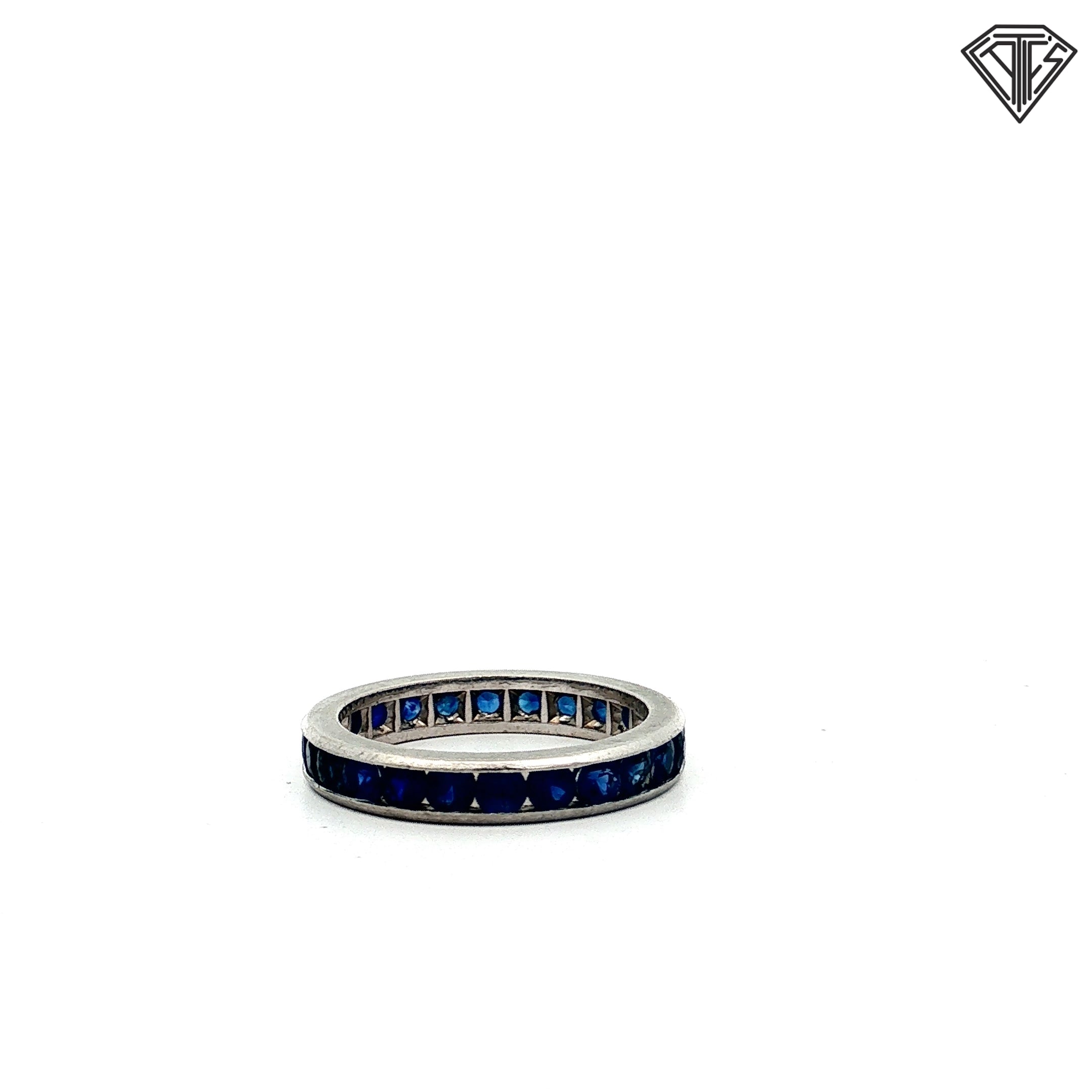 Platinum Vintage 1.50ct Round Blue Sapphire Eternity Band Size 6