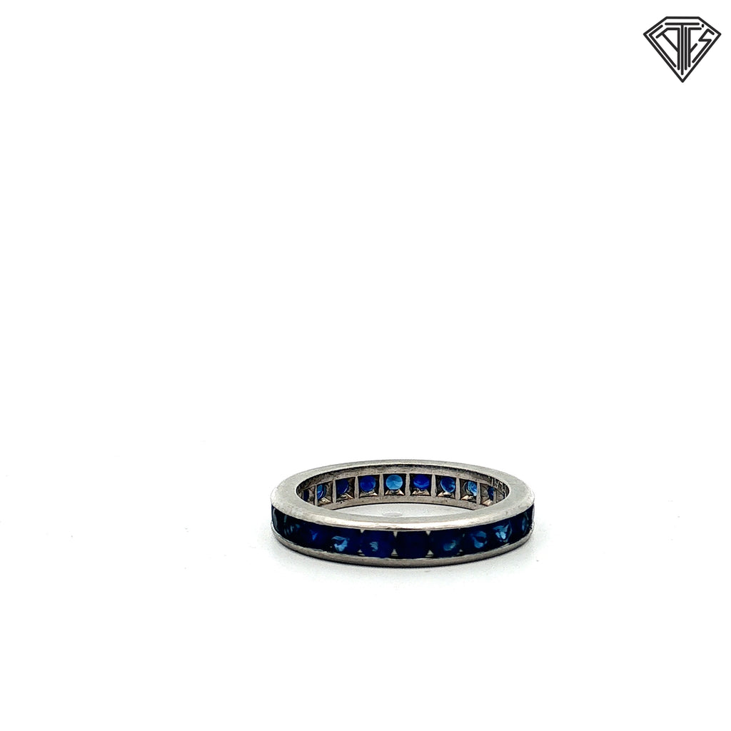 Platinum Vintage 1.50ct Round Blue Sapphire Eternity Band Size 6
