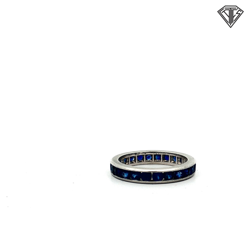 Platinum Vintage 1.50ct Round Blue Sapphire Eternity Band Size 6