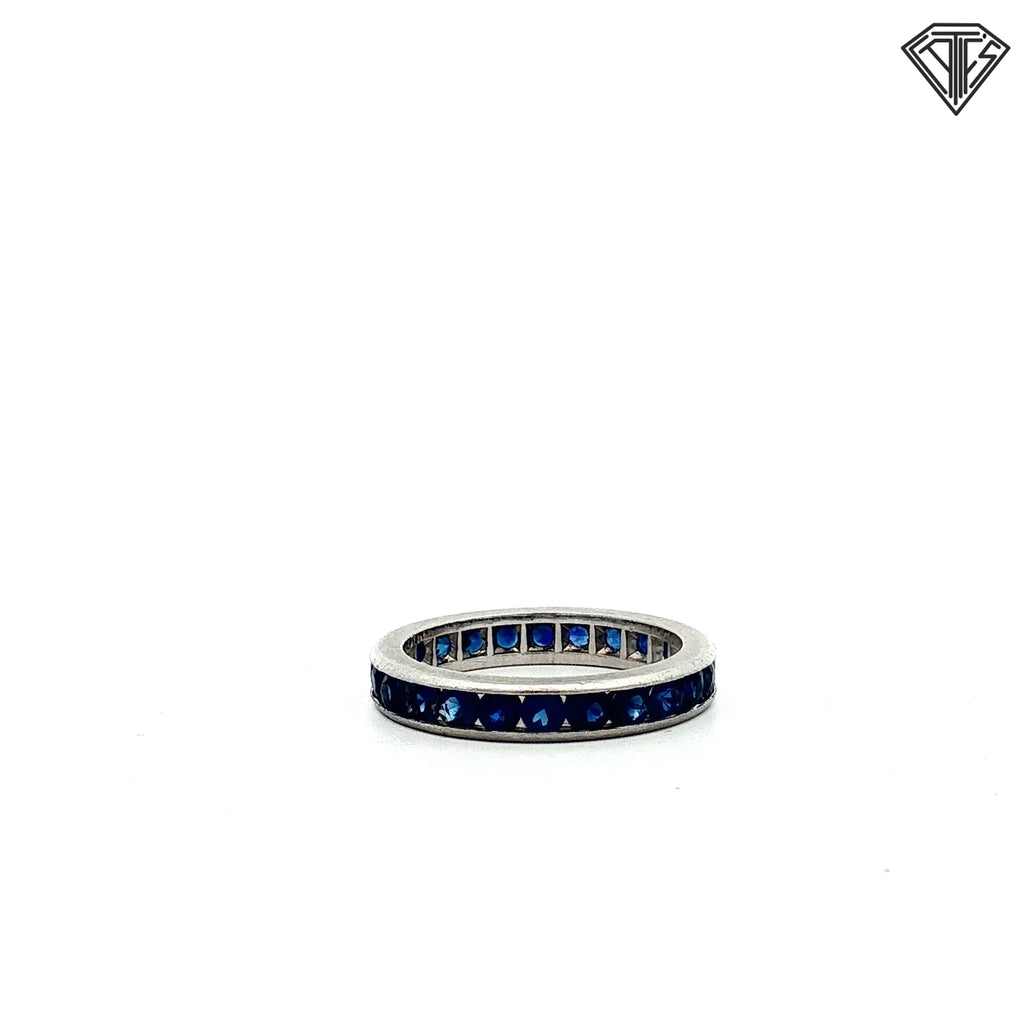 Platinum Vintage 1.50ct Round Blue Sapphire Eternity Band Size 6