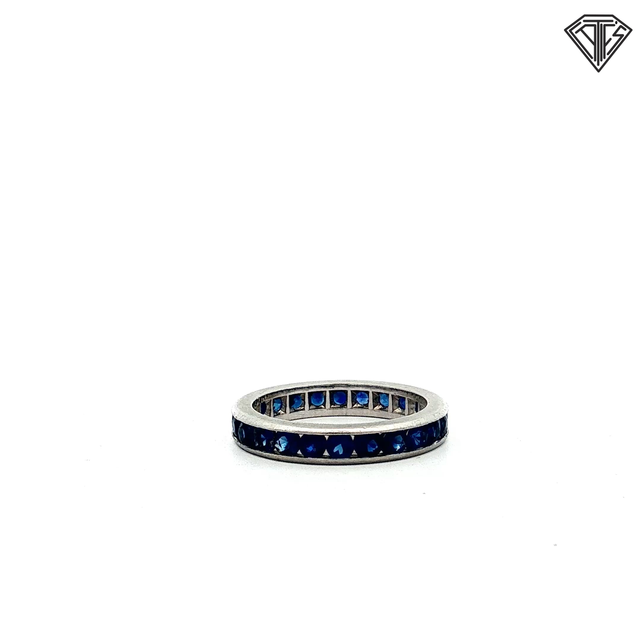 Platinum Vintage 1.50ct Round Blue Sapphire Eternity Band Size 6