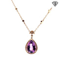 14k Yellow Gold 11.00ct Pear Shape Amethyst / .33ct G SI1 Round Diamond Pendant 18" inch