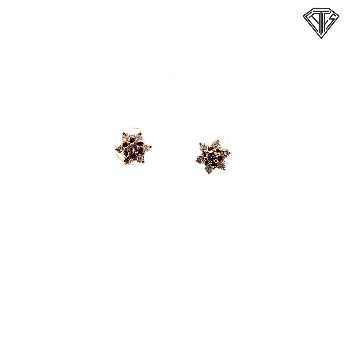 14k Yellow Gold .25ct I/J SI1 Round Diamond Single Cut Flower Stud Earrings