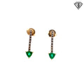 14k Two Tone .90ct Natural Emerald Trillion Cut/ .25ct G SI1 Round Diamond Drop Earrings