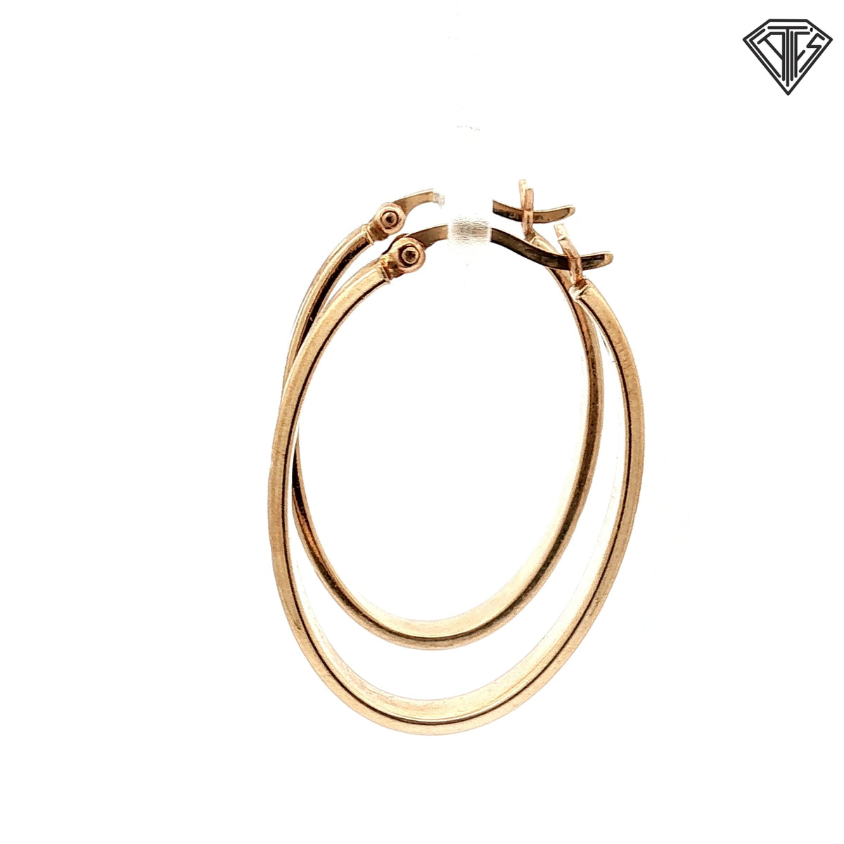 14k Yellow Gold Satin Finish / Diamond Cut Oval Shape Hoop Earrings 2.6 gram