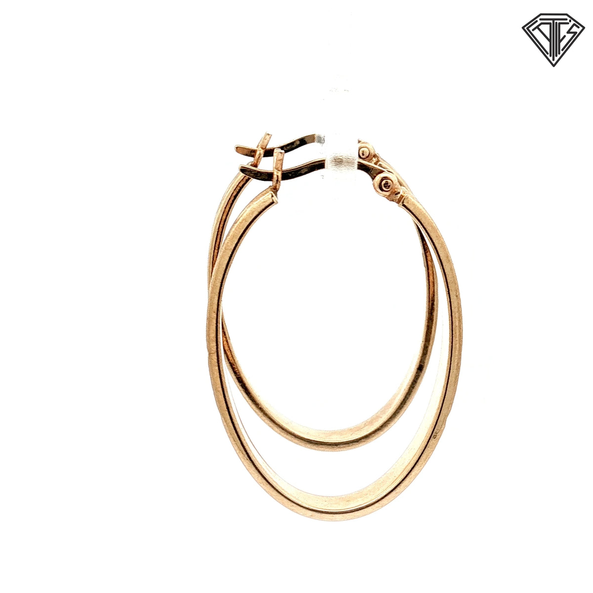 14k Yellow Gold Satin Finish / Diamond Cut Oval Shape Hoop Earrings 2.6 gram