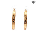 14k Yellow Gold Satin Finish / Diamond Cut Oval Shape Hoop Earrings 2.6 gram