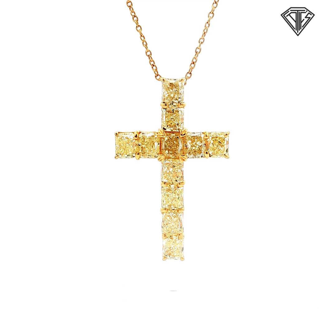18k Yellow Gold 7.00ct VS2/ SI2 Cut-Cornered Rectangular Natural Yellow Diamond Cross Certified By GIA# 2245004106