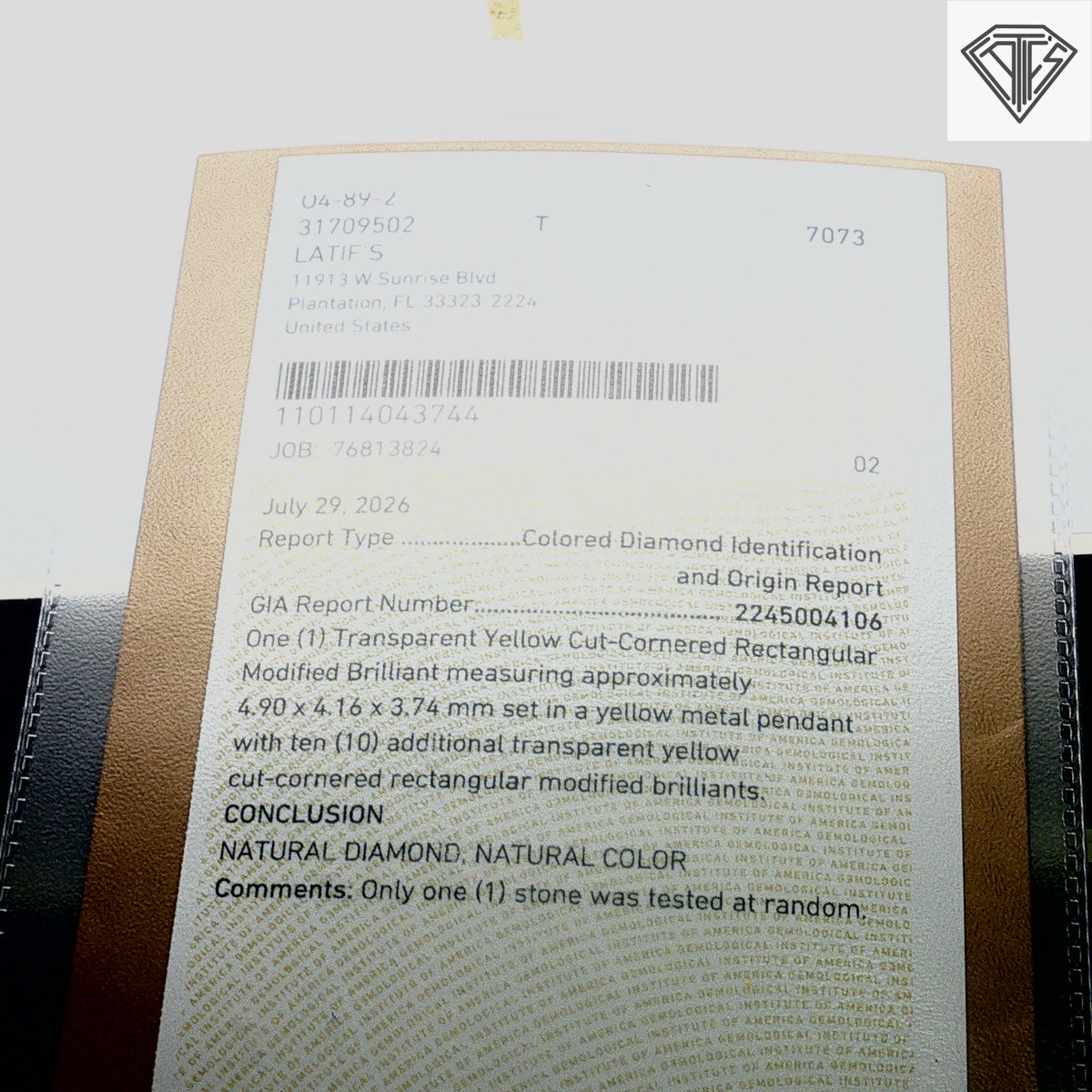 18k Yellow Gold 7.00ct VS2/ SI2 Cut-Cornered Rectangular Natural Yellow Diamond Cross Certified By GIA# 2245004106