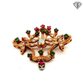14k Yellow Gold .40ct Round Opal / .30ct Round Emerald/ .20ct Round Ruby/ .25ct G SI2 Round Single Cut Diamond  Antique Floral Brooch/ Pin
