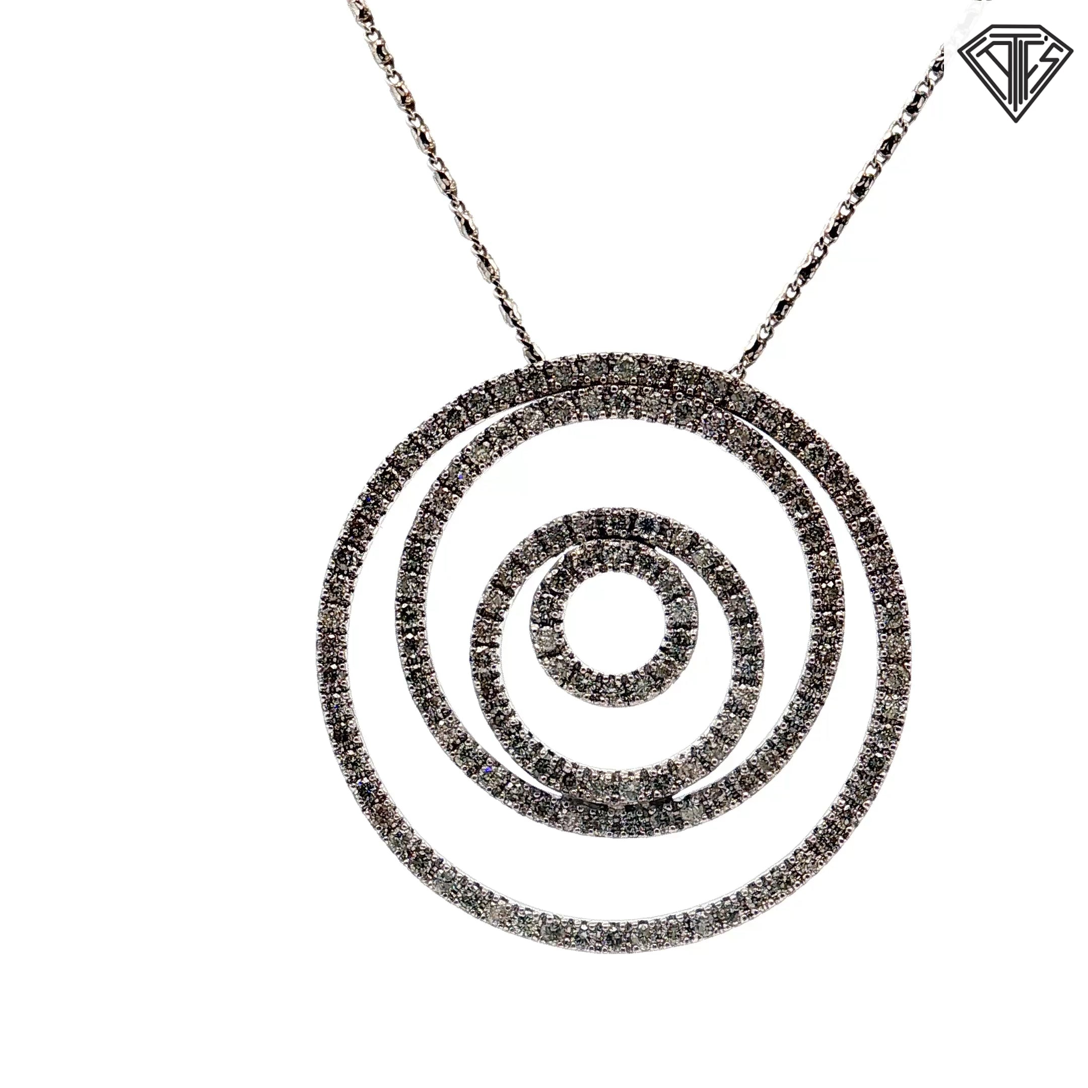 14k White Gold .75ct G SI1 Round Diamond Circle Swirl Pendant 18"inch 8.0gram